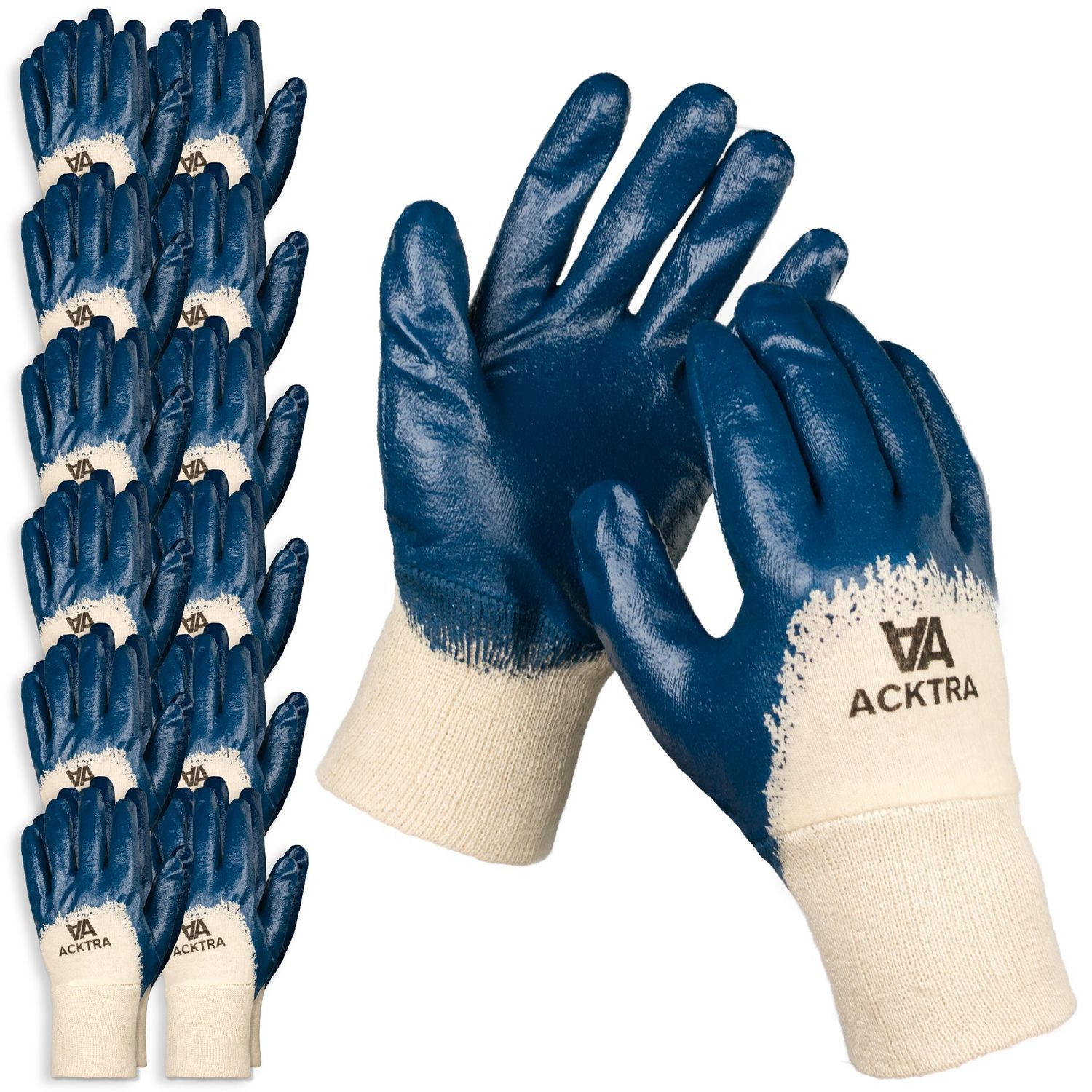ACKTRA Nitrile Coated Cotton Safety WORK GLOVES 12 Pairs/Dozen, Knit Wrist Cuff, Multipurpose, for Men & Women, Blue, Small, WG001 …