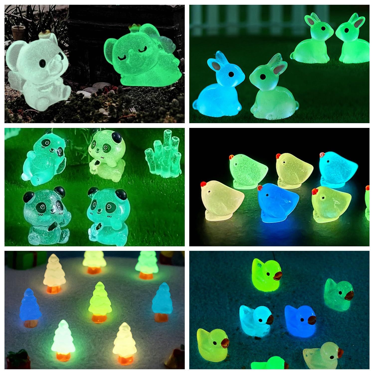 ElpizoFos 130pcs Various Luminous Mini Resin Animal Figurines Glow in The Dark Miniature Figures Ornament Fairy Garden Accessories Aquarium Landscape Bonsai Dollhouse Decor