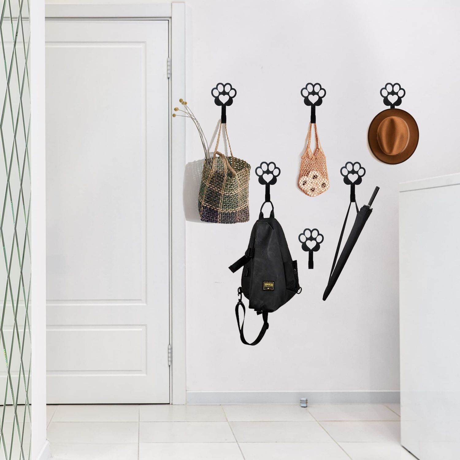 BiaGift 6 PCS Dog Paw Shaped Dog Leash Hook for Wall, Metal Leash Holder Wall Mounted Hanger for Coat Key Entryway Hallway Kitche Office
