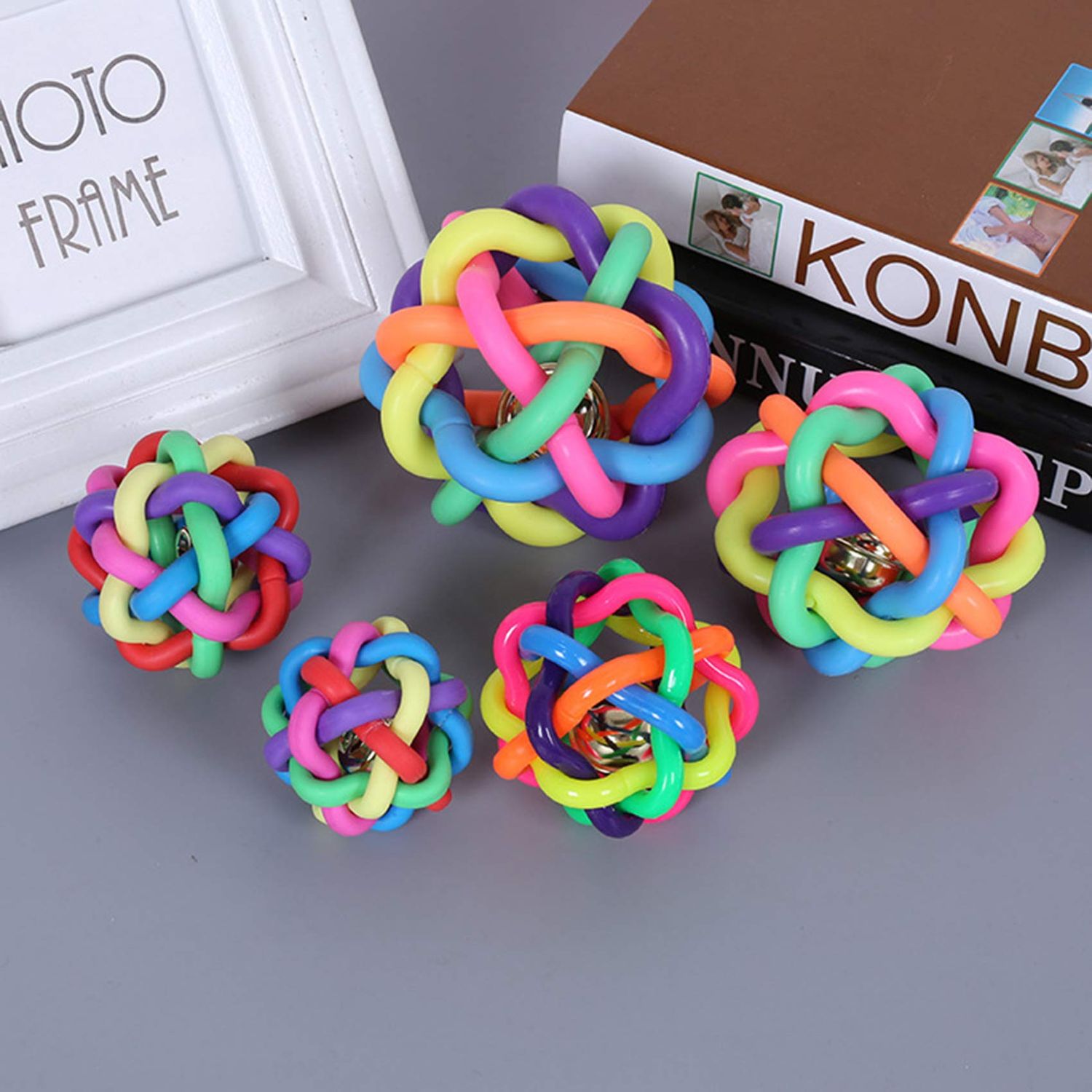 NANAOUS Nobbly Wiggle Ball Dog Toy 6 PC, Dog Pet Toys Colorful Interactive Ball with Bell, 6 Sizes Wiggle Toy Balls, Dog Ball Puppy Supply Interactive Dog Cat Ball