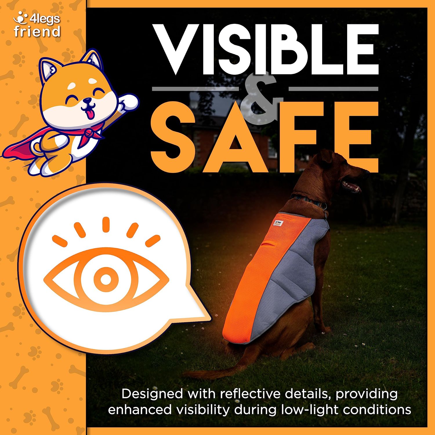 Cooling Vest - Breathable & Evaporative Dog Vest for Hot Summer Days - Adjustable & Lightweight Cooling Jacket with Reflective Strips for High Visibility (Orange/Grey, Medium)