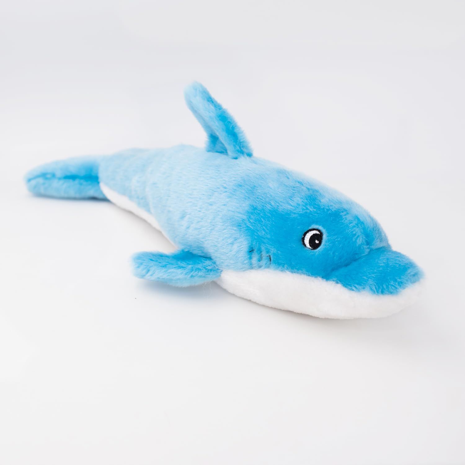 ZippyPaws Jigglerz Plush Dog Toy with Squeaker, Stuffed Toy for Tough Play, Blue Dolphin