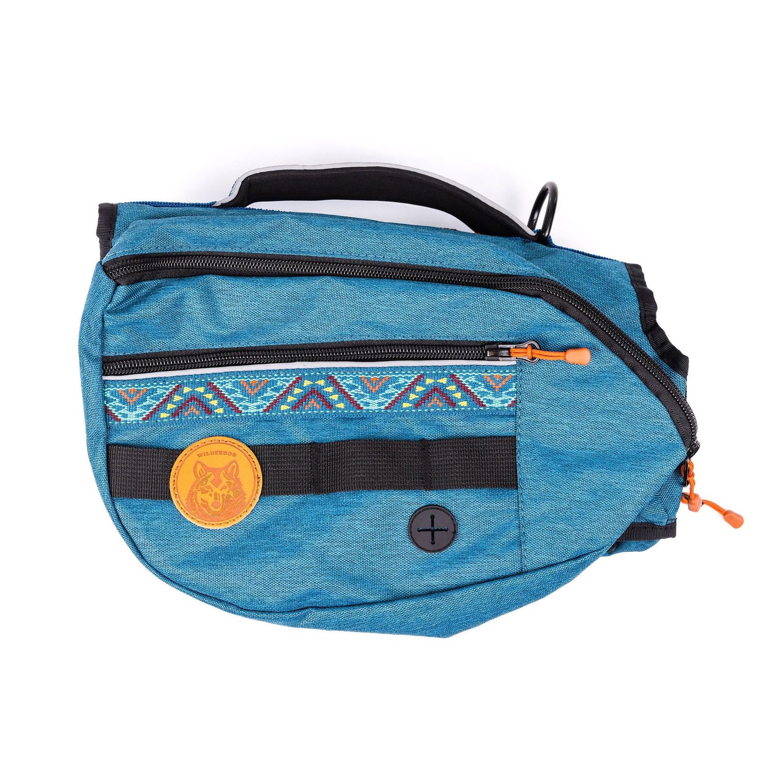 Wilderdog Dog Backpack with Built in Harness and Back-Mounted D-Ring Leash Attachment, Handle, Two Saddlebags with 4 Total Pockets, Built in Poop Bag Dispenser (Pacific Blue, Small)
