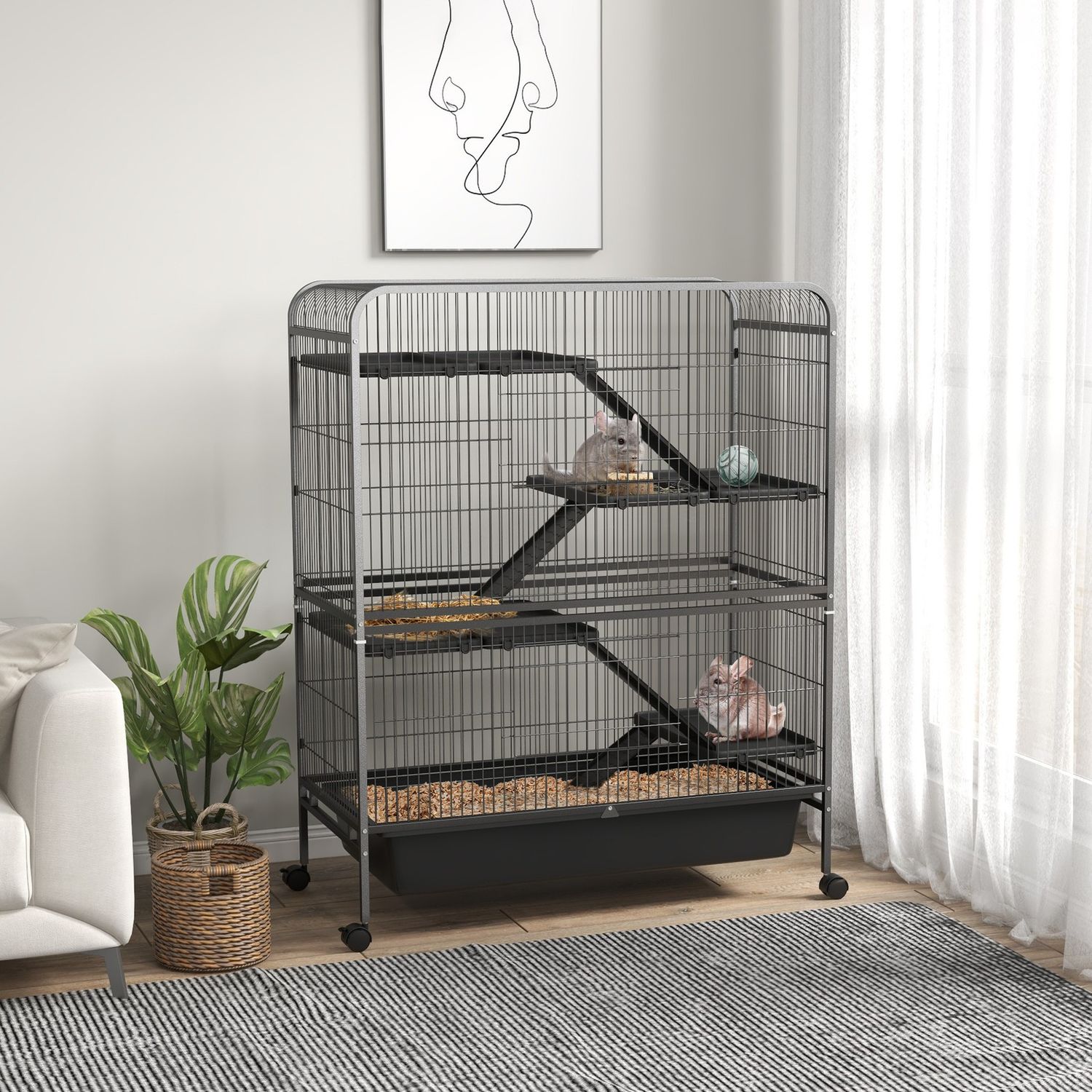 PawHut 53.5"H Small Animal Cage 5-Level Metal Ferret Cage for Bunny