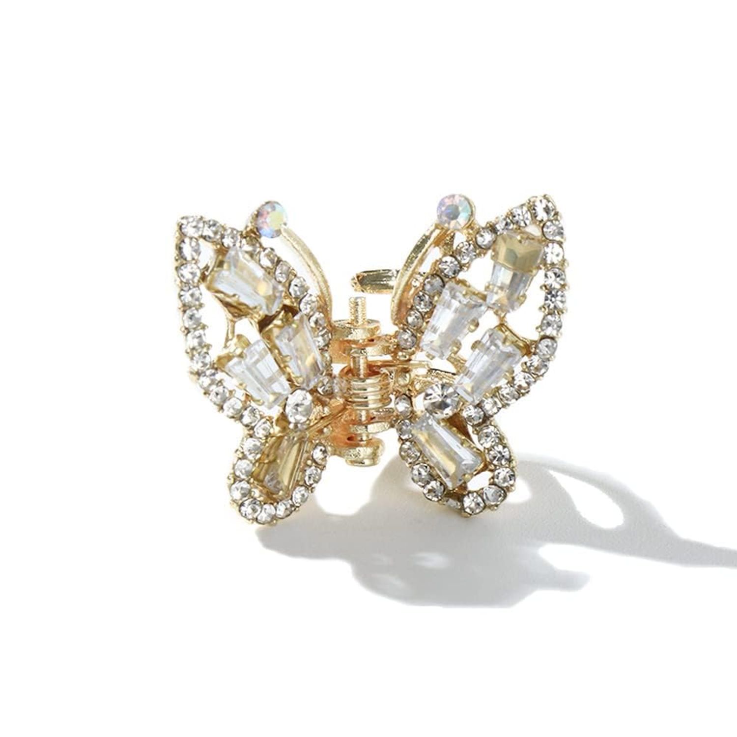 Gold Butterfly Hair Claw Transparent Elegant Hair Accessories Rhinestone Korean Sweet Girl Pearl Hair Clip，Clips and Barrettes