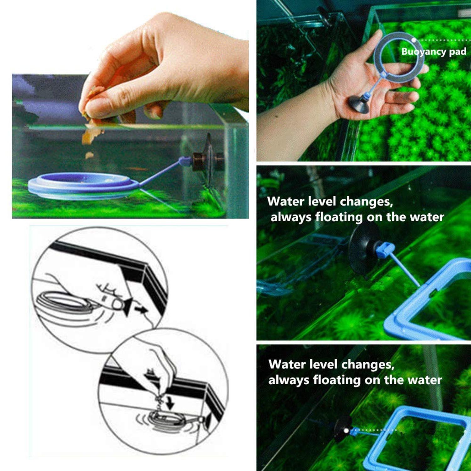 2 Pcs Fish Feeding Ring, Fish Safe Floating Food Feeder Circle Blue, with Suction Cup Easy to Install Aquarium, Square and Round Shape Fish Tank Towels - for Guppy, Betta, Goldfish, Etc. (Blue)¡­