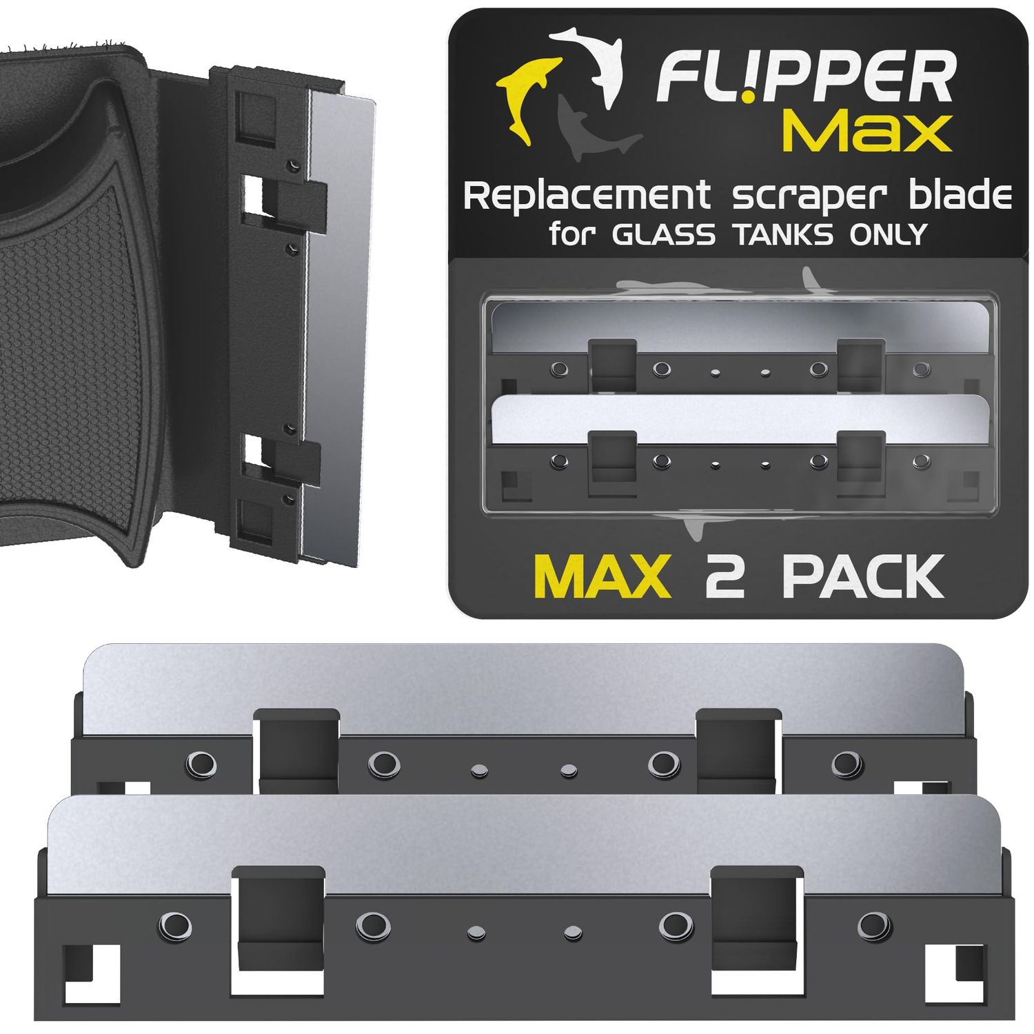 FL!PPER Flipper Max Aquarium Algae Remover for Fish Tank Cleaner Replacement Blades, Pack of 2 - Glass Scraper Blades for Cleaning Kits - Water Cleaning Accessory