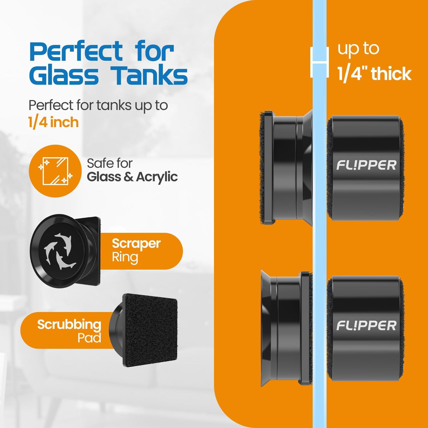 FL!PPER Pico Aquarium Glass Cleaner - Magnetic Fish Tank Cleaner, Scrubber & Scraper, Algae Remover, Aquarium Cleaning Tools