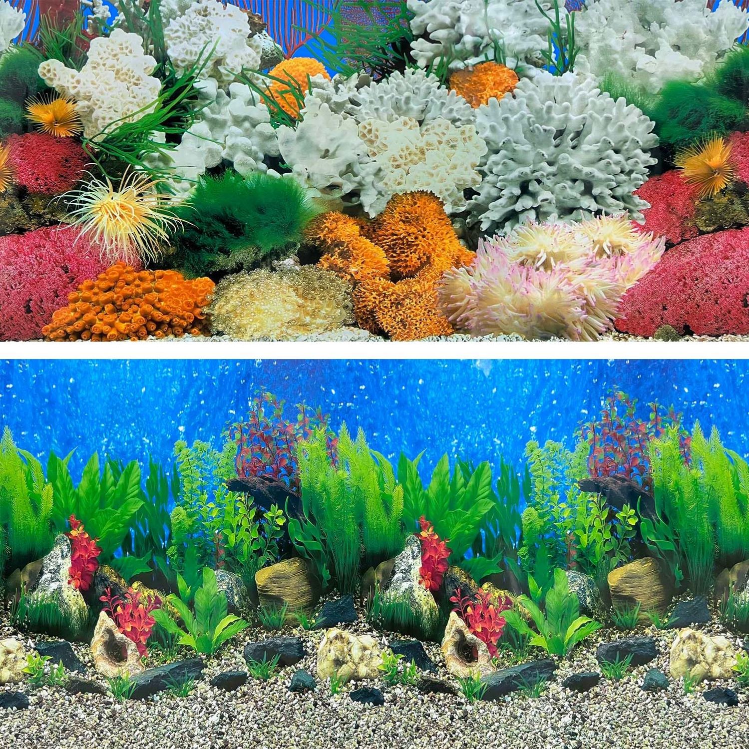 XCNO Aquatic Plant Aquarium Background Sticker Coral HD Fish Backgrounds for Aquariums Gravel Stone Fish Tank Wallpaper Decorations 2 Sided 12"x 25"