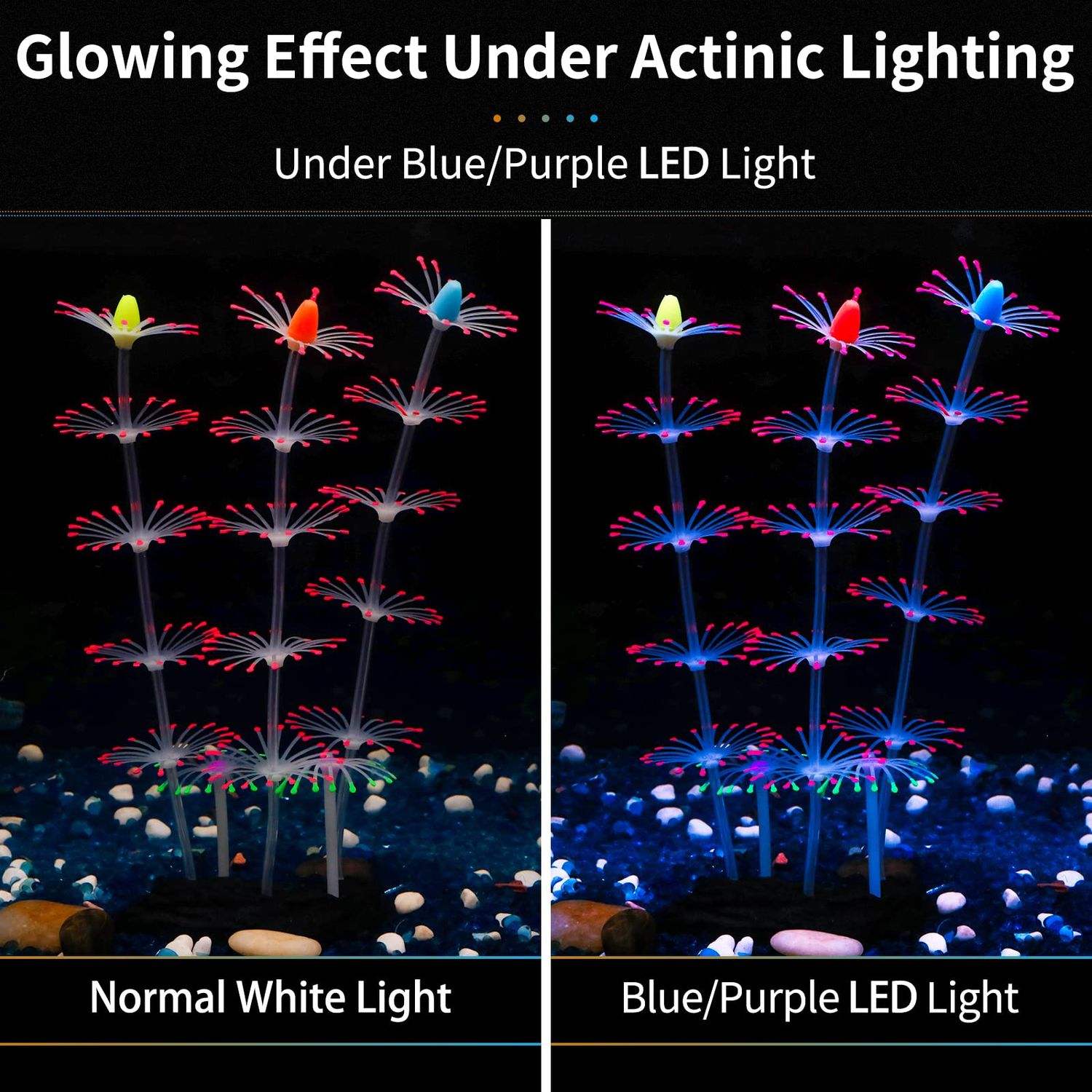 Uniclife Strip Coral Plant Ornament Glowing Effect Silicone Artificial Decoration for Fish Tank, Aquarium Landscape - Pink