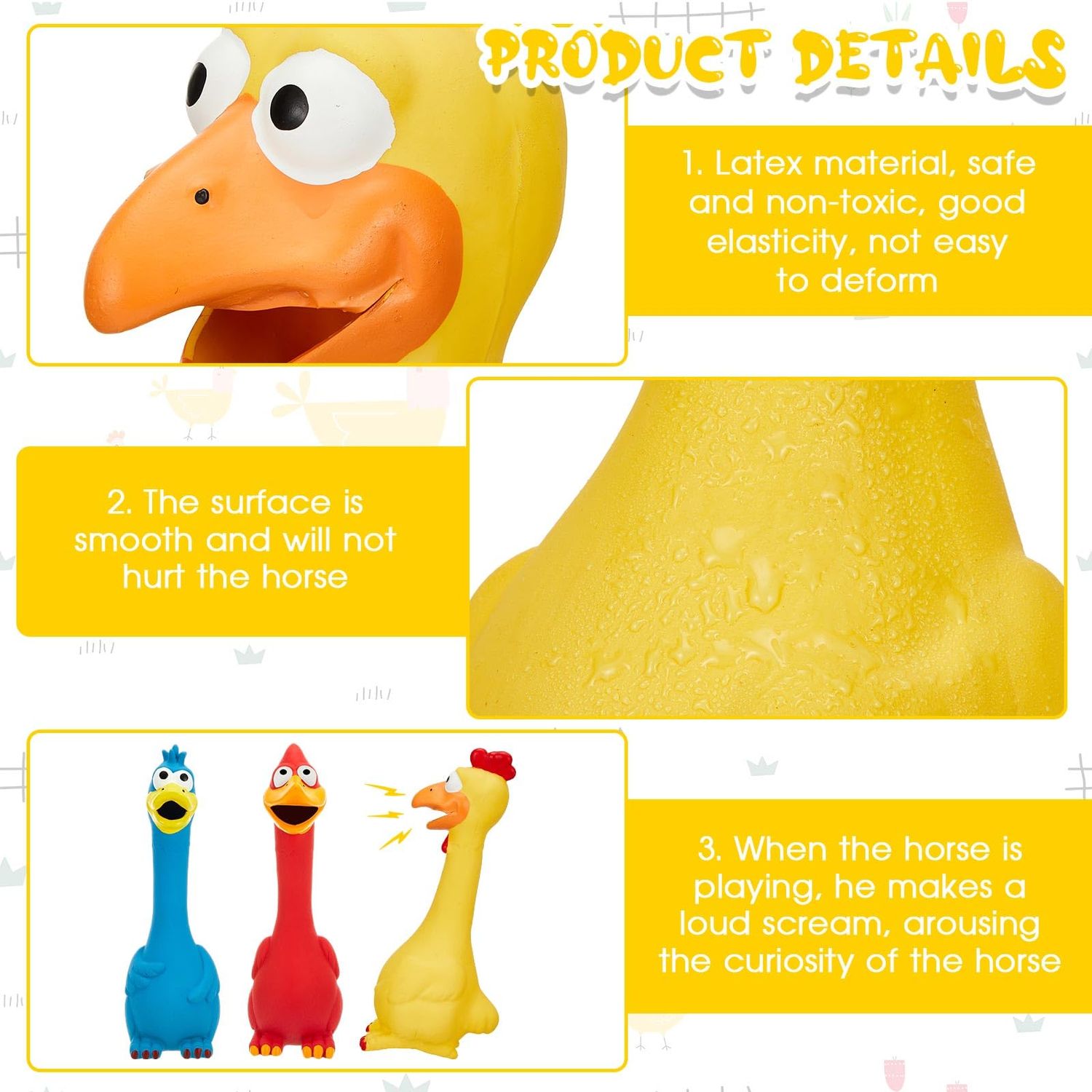 Hungdao 3 Pcs Horse Toys Latex Squeaky Chicken Toy Squeak Turkey Toy for Play Fake Screaming Chicken Toys Chicken Dog Toy for Horses Reduce Separation Anxiety Noise Maker Squeaker Funny Prank
