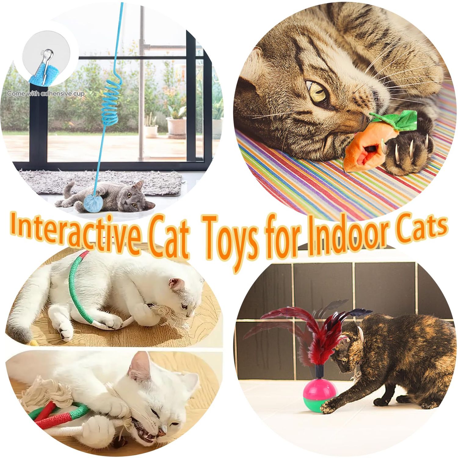 Risbang Carrot Cat Treat Puzzles for Indoor Cats, Interactive Cat Enrichment Toys for Bored Indoor Adult Cats Hanging Cat Toys Pack Bulk Kicker Nip Toy 12 Squeaky Plush Carrots