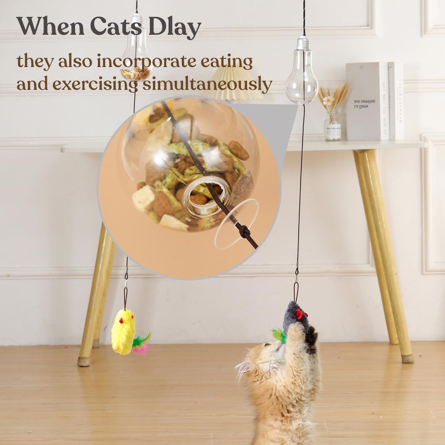 BOXTOHEART Cat Treat Dispenser with A Stimulating Chick Toy for Bored Cats, Interactive Door Hanging Cat Toy for Indoor Cats, Mental Stimulation, Healthy Eating (Chick)