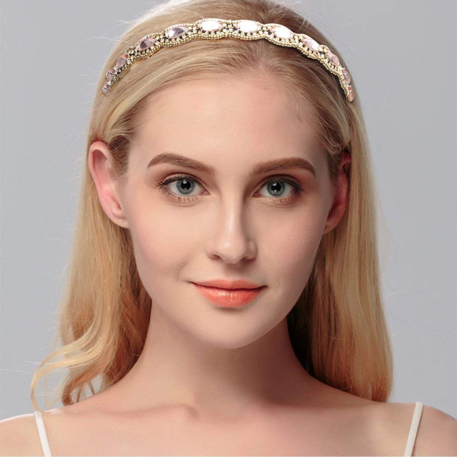 Rhinestone Beaded Elastic Headband - 5 Pcs Fashionable Style Crystal Beaded Hair Ties, Handmade Jewely Headband for Women Girls Lady