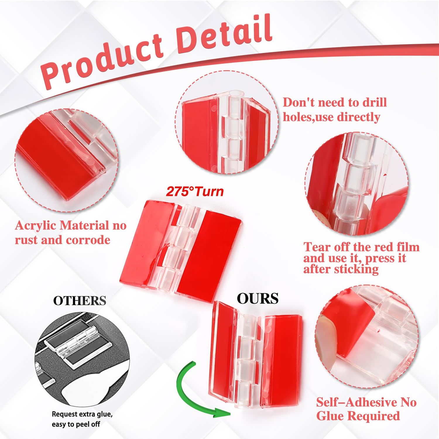 Acrylic Hinges and Self-Adhesive Latch Buckles Kit, Self-Adhesive Plastic Hinge for Crafts, Transparent Continuous Piano Hinge for Aquarium, Cabinets, DIY Clear Containers, Acrylic Box