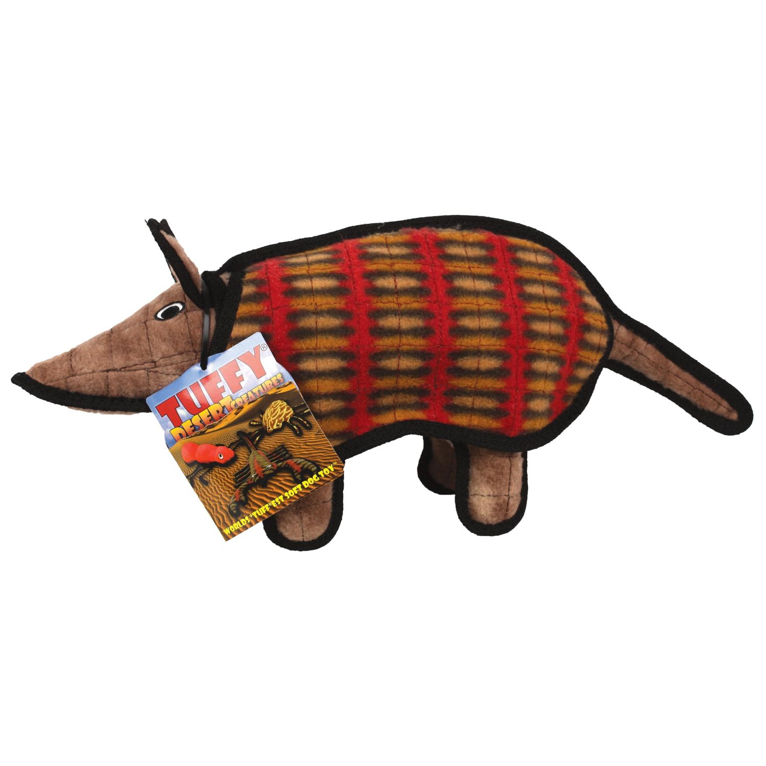 TUFFY - World's Tuffest Soft Dog Toy - Desert Armadillo - Squeakers- Multiple Layers. Made Durable, Strong & Tough. Interactive Play (Tug, Toss & Fetch). Machine Washable & Floats. (Regular)