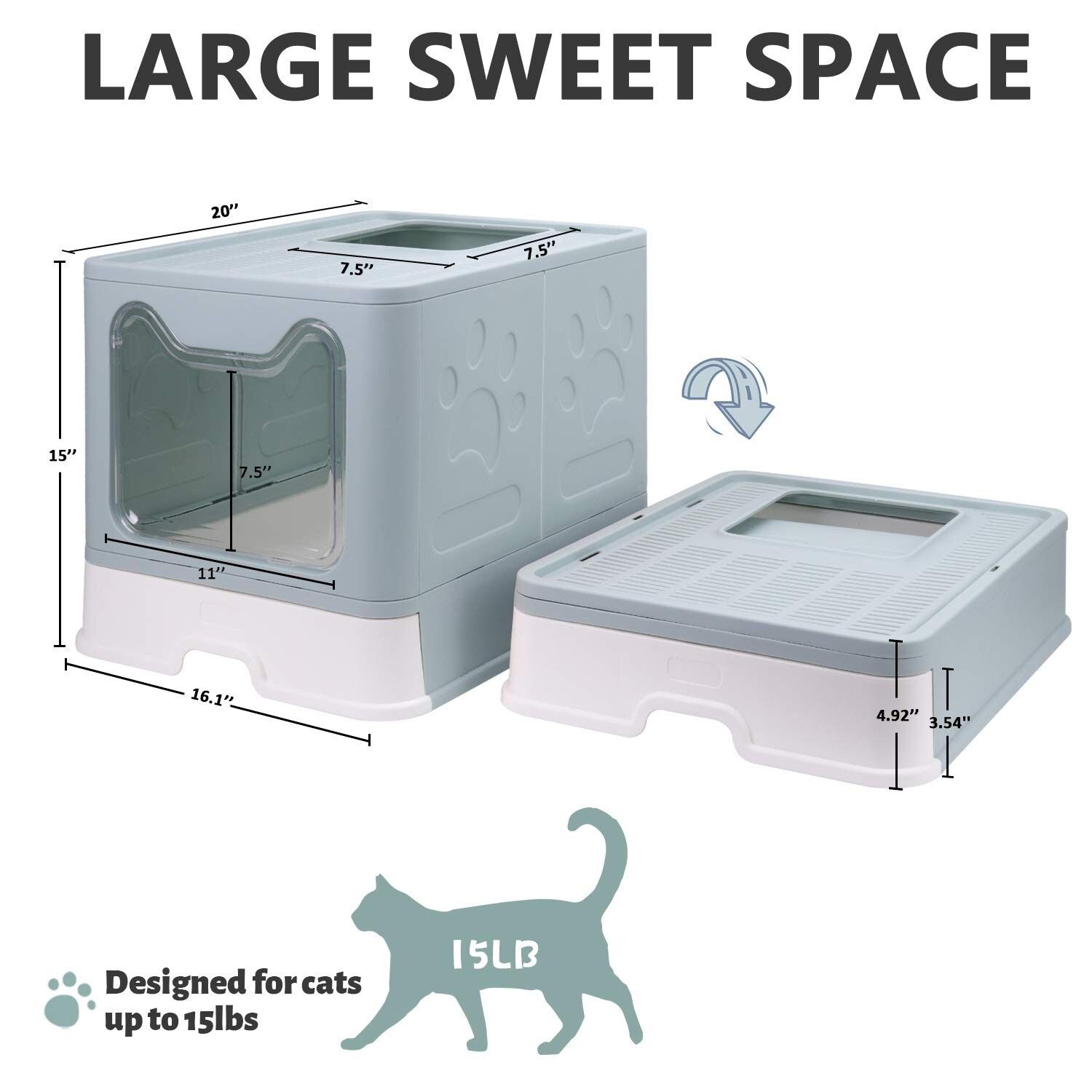 Foldable Cat Litter Box w/ Lid Enclosed Cat Potty Top Entry Anti-Splashing Blue