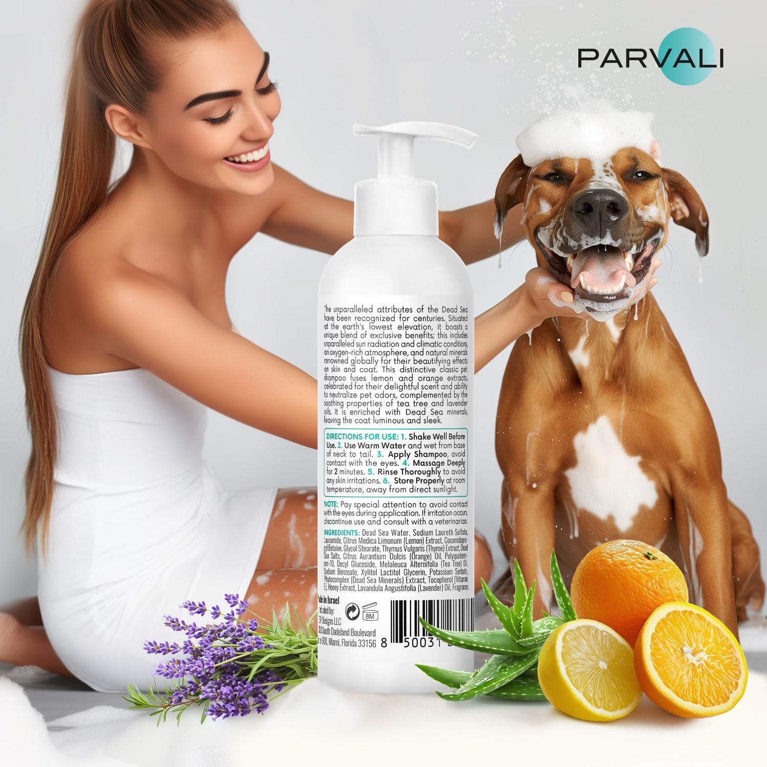 PARVALI Natural Dead Sea Classic Dog Shampoo (250 ml, 8.45 fl oz). Unique Odor-Neutralizing Blend, Minerals Rich, Anti-Oxidative, Antiseptic, and Calming Formula for Gentle and Easy Application.