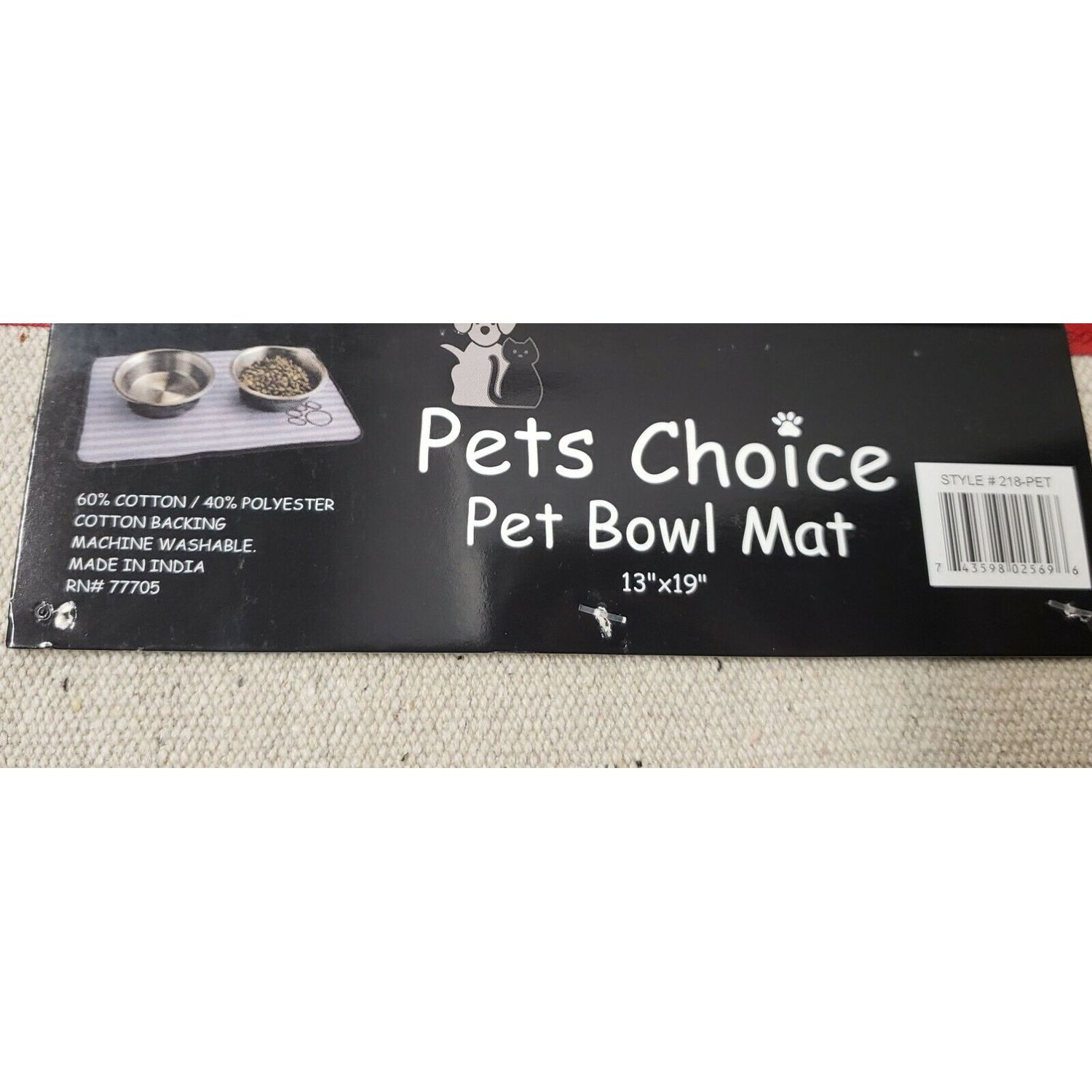 TAPESTRY PET BOWL MAT (nonskid back)(13"x19") PETS THEME, MULTICOLOR STRIPES, HC