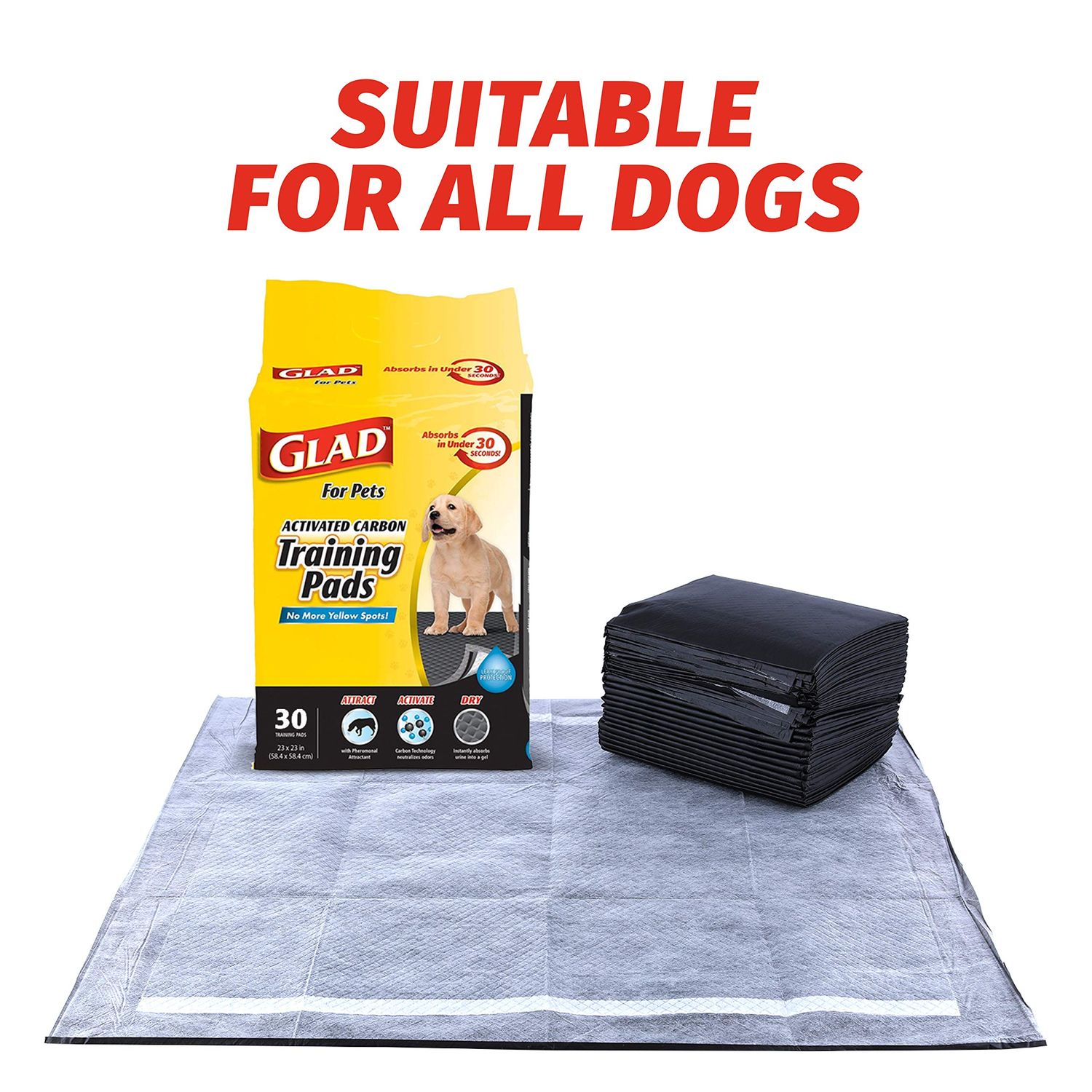 Glad for Pets Black Charcoal Puppy Pads | Puppy Potty Training Pads That ABSORB & NEUTRALIZE Urine Instantly | New & Improved Quality Dog Training Pads, 30 count