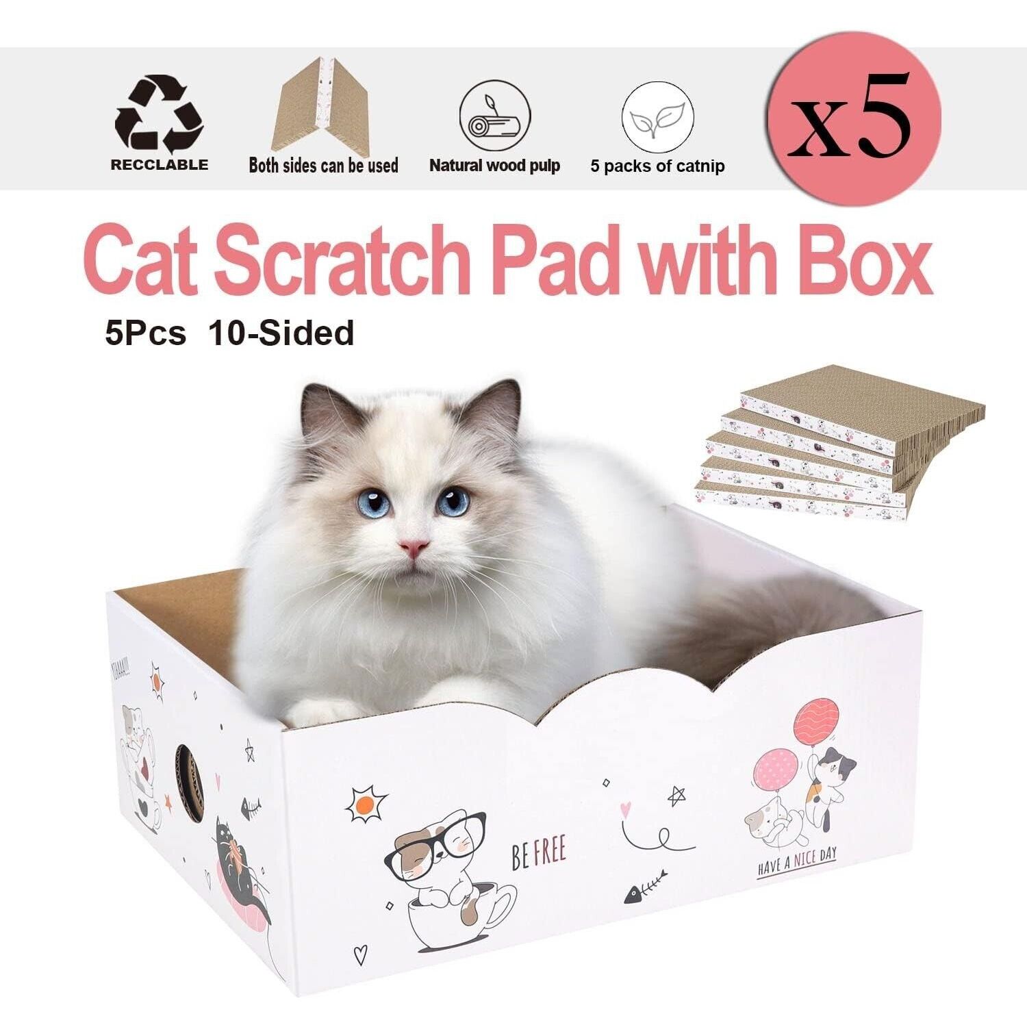 5 Packs in 1 Cat Scratch Pad with Box Cat Scratcher Recyclable Cardboard NEW