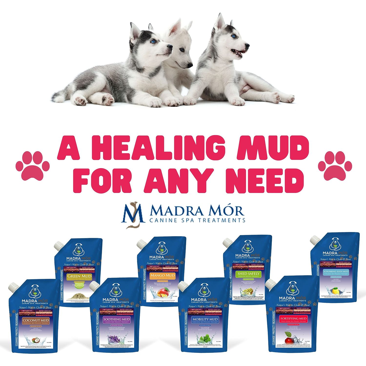 Worldwide Nutrition Bundle: Madra Mor Fortifying Mud - Dog Essentials Mud Bath, Dog Grooming, Dry Skin for Dogs Treatment, Dog Coat Skin Care Products - 10oz Pouch & Multi-Purpose Key Chain