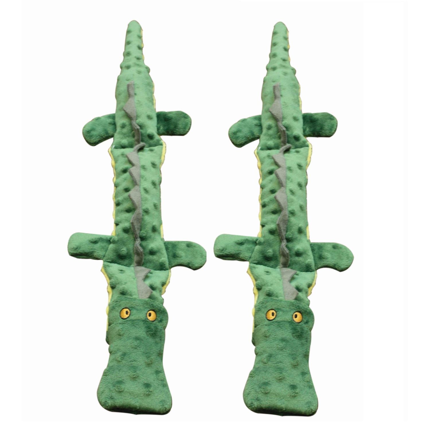 (2 Pack) Ethical Pets Skinneeez Extreme 3 Squeaker Stuffing Free Dog Toy, 25", Crocodile, Green