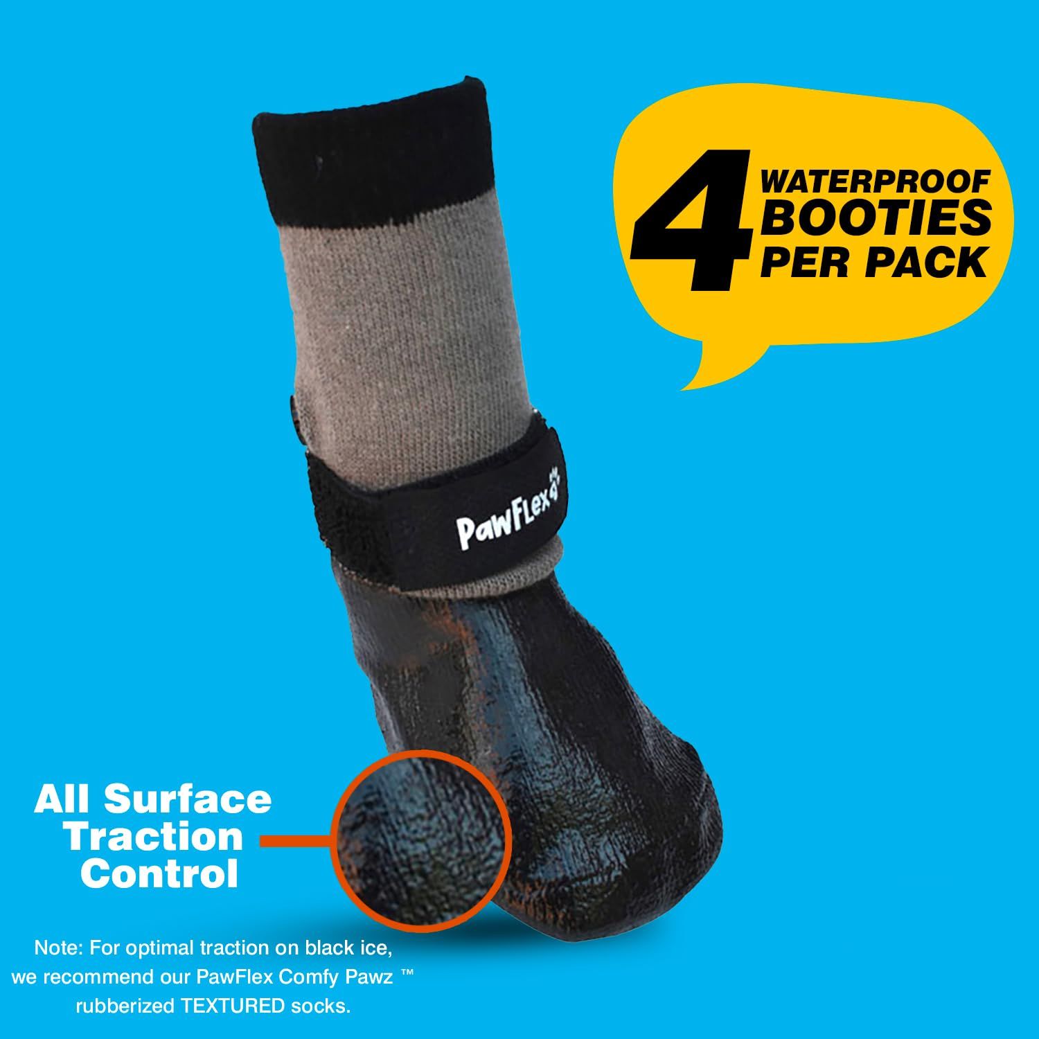PawFlex Double Dipped Waterproof Dog Socks Comfy Pawz Soft Indoor/Outdoor Dog Booties with Rubberized Bottom| Non-Slip Silicone Grip at Inner Cuff for No Twisting or Sliding Off| Adjustable Strap