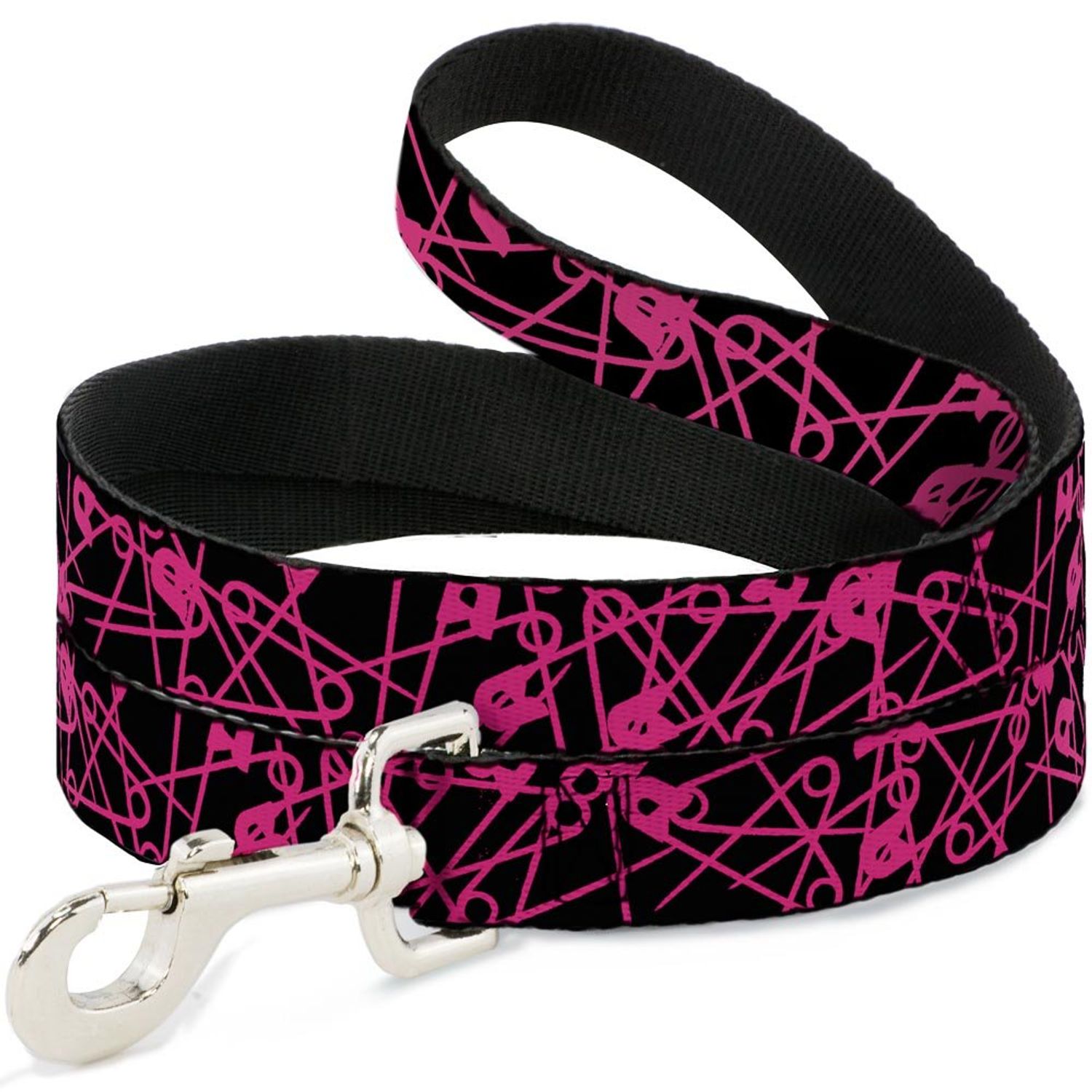 Dog Leash Safety Pins Black Fuchsia 6 Feet Long 1.0 Inch Wide