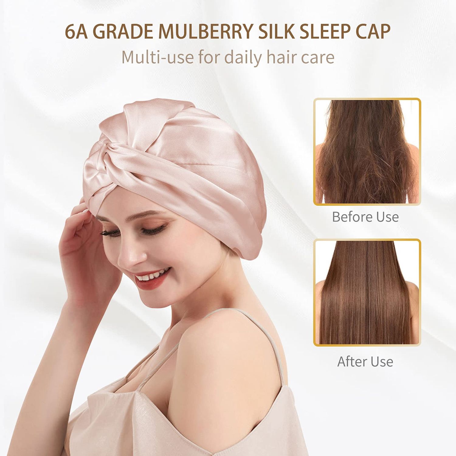 OLESILK 22 Momme Silk-Bonnet for Sleeping, 22 Momme 100% Mulberry Silk Sleep Cap for Women, Silk Hair Wrap for Curly Hair, Pink