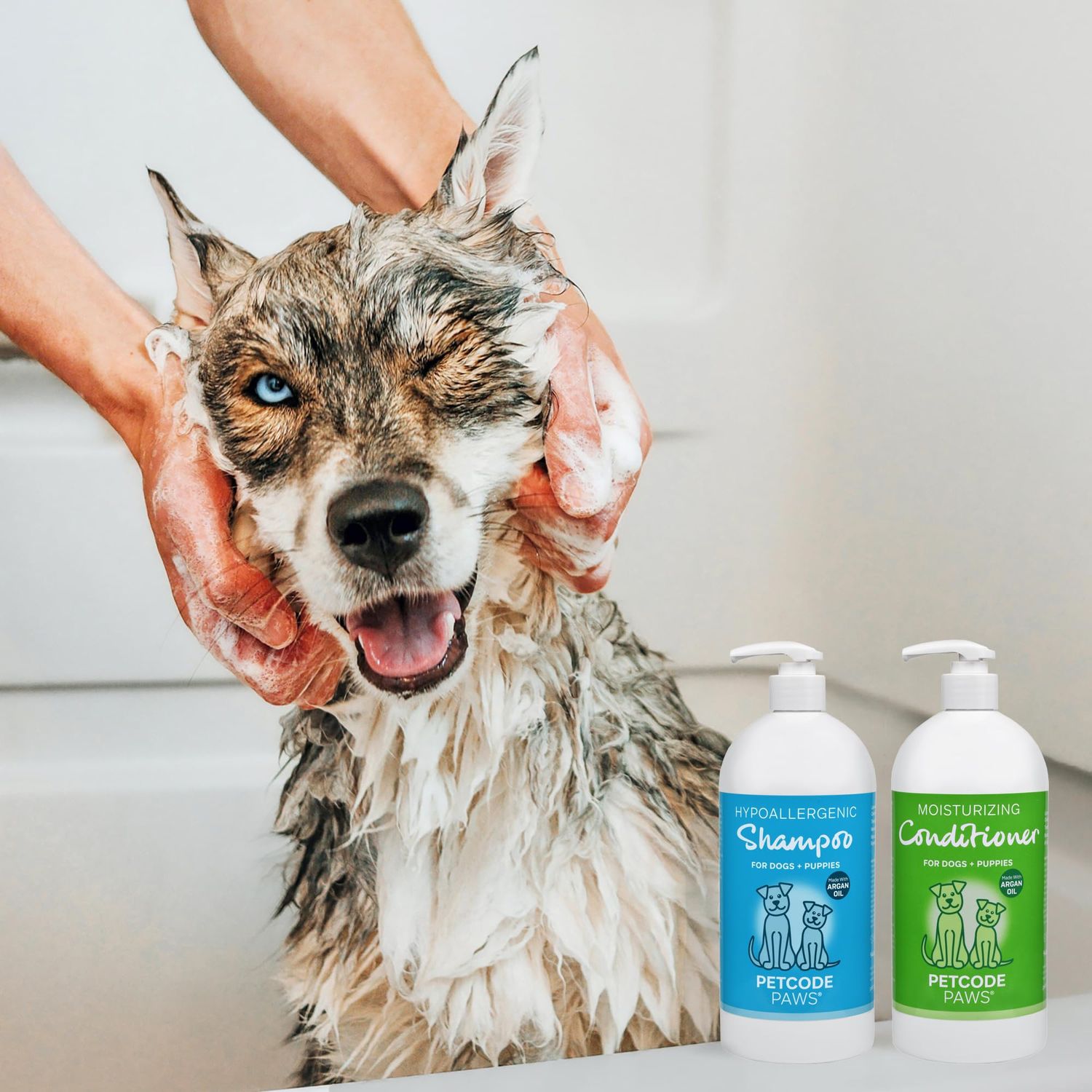 PETCODE PAWS Soothing Hypoallergenic Dog Shampoo with Cold Pressed Argan Oil - Nourish Your Dog with Vitamin E & Peppermint for Soft & Smooth Dog Hair - Relief from Natural Itchy Skin (946 ML)