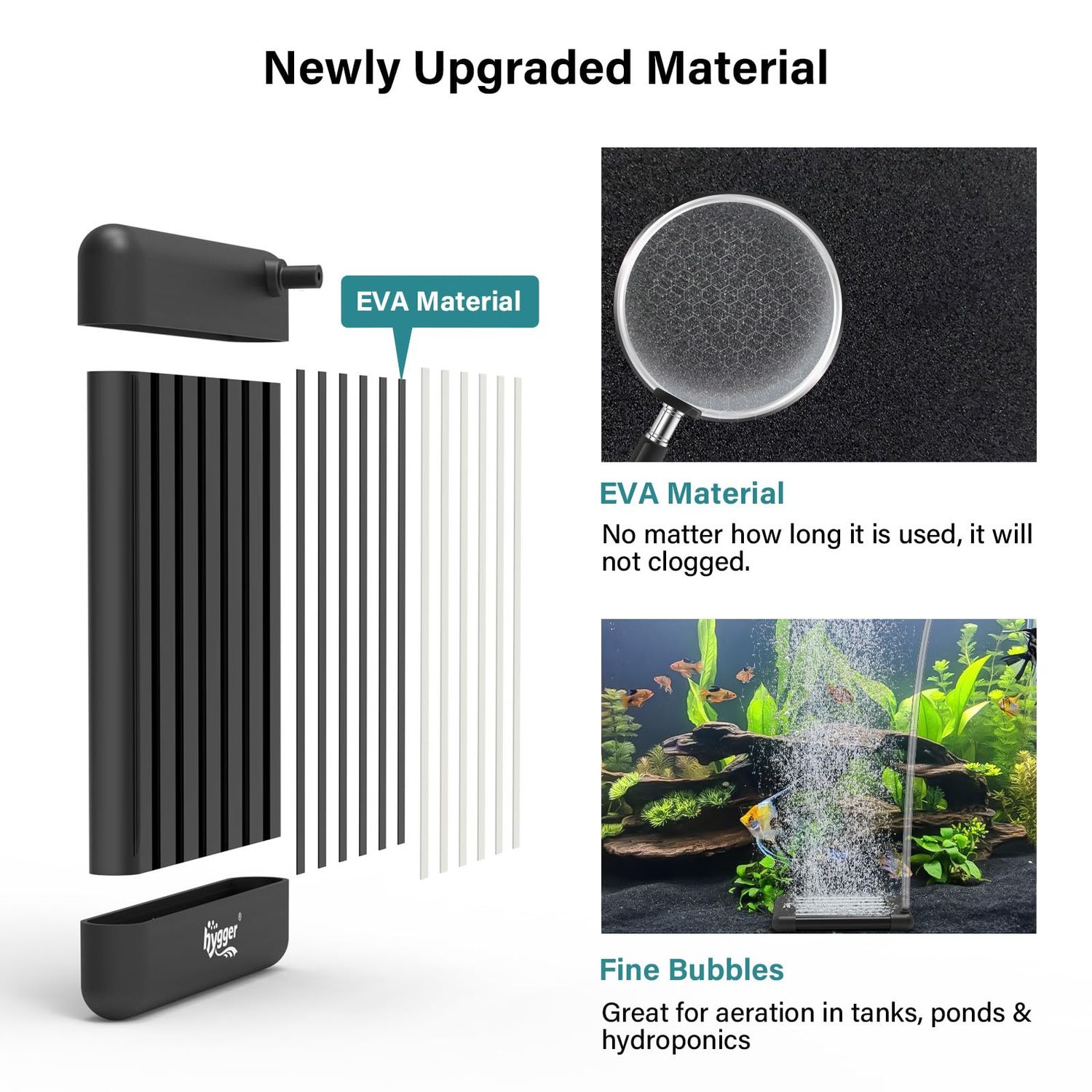 hygger Non-Clogging Fish Tank Bubbler, Aquarium Air Stone with Special EVA Material, Air Bubbler for Nano Air Pump Fish Tank Small Bucket and Hydroponics