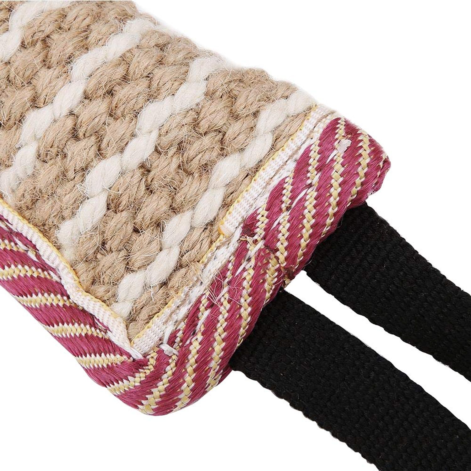 Dog Tug Toy |Tug of War Dog Toy |Jute Bite Pillow with 2 Handles for Puppy Training Interactive Play, Fetch, K9 |Suitable for Small Medium Large Dogs (Pink & Yellow, Striped)