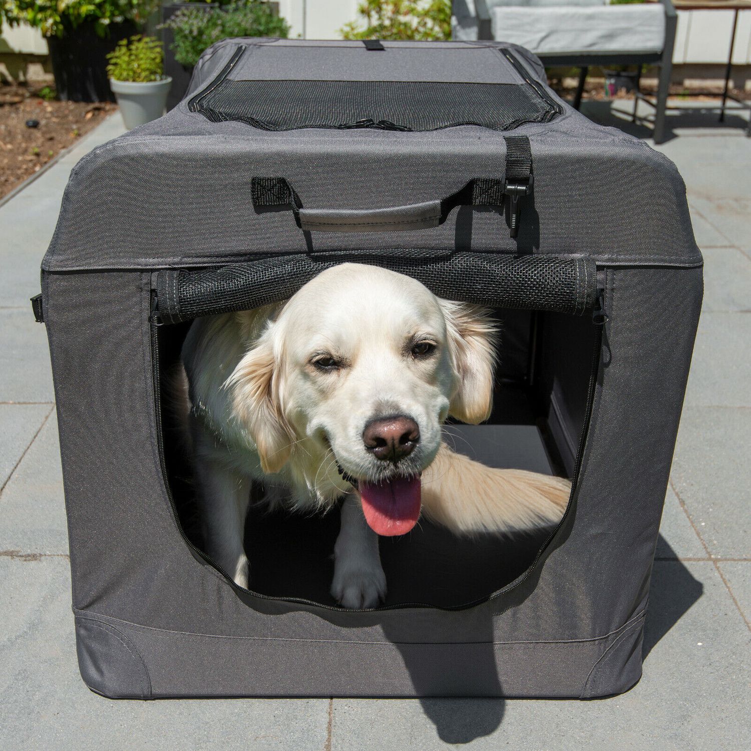 Large Grey Soft Sided Portable Dog Crate Lightweight Travel Collapsible