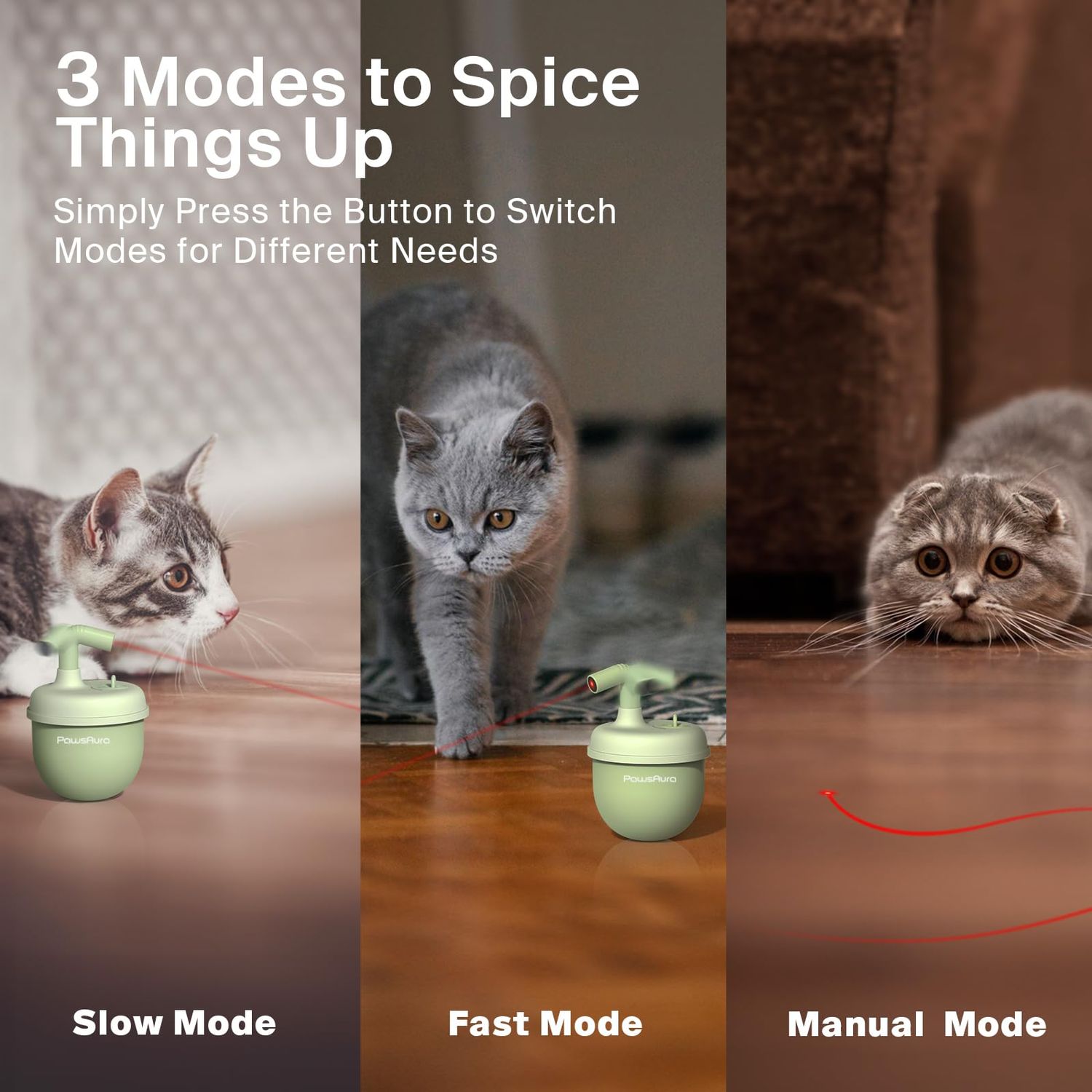 OFFBEATISM Cat Laser Toys, Automatic Cat Laser Toy Tumbler Design, Rechargeable Cat Laser Pointer 360°Irregular Rotation, 3 Modes Interactive Cat Toy for Indoor Cats of All Ages and Sizes (Green)
