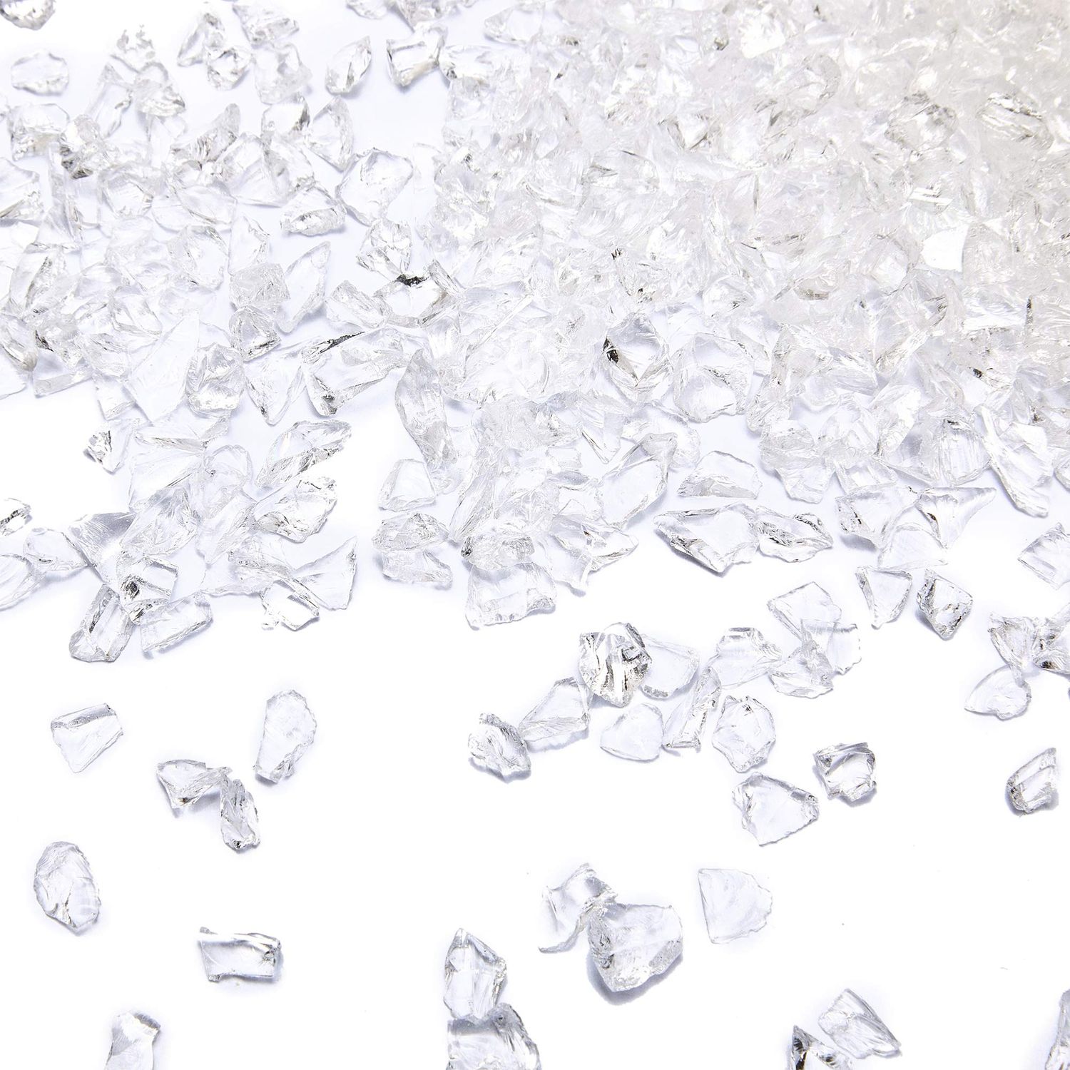 TWINKLING High Luster Fire Glass Gravel Stone Glitter,Broken Glass,Fire Gems Chips,Crushed Glass for Fire Pit Crafts Resin Art Aquarium Garden Decoration,3-6mm,1-Pound Jar (Crystal/Transparent)