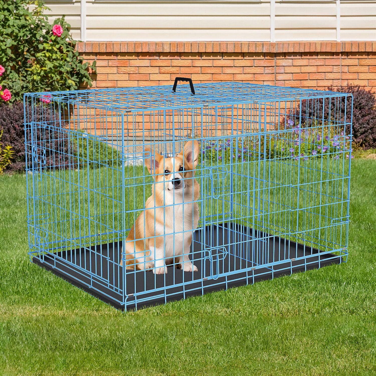Dog Cage Large Dog Crate Foldable Wire Metal Pet Crate With Double-door And Tray