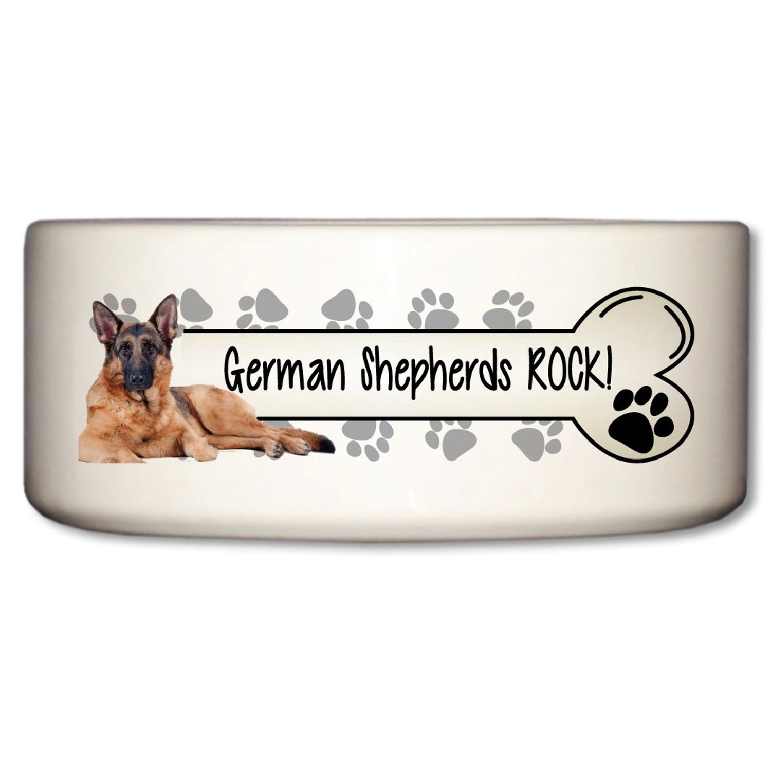 VictoryStore Pet and Dog Food Bowl - Ceramic Dog Bowl - German Shepherds Rock - Paw Prints Design