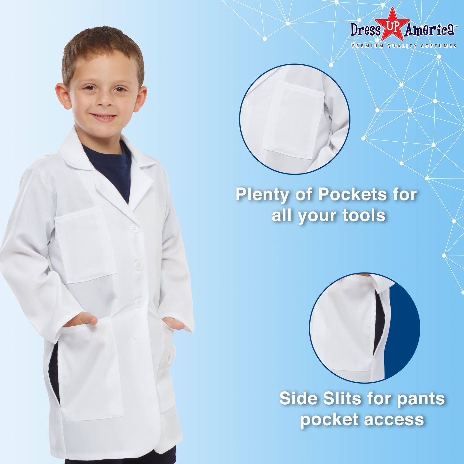 Dress Up America Lab Coat for Kids - Doctor's White Lab Coat Costume for Girls and Boys - 3/4 Length Lightweight Lab Coat (Toddler 2)
