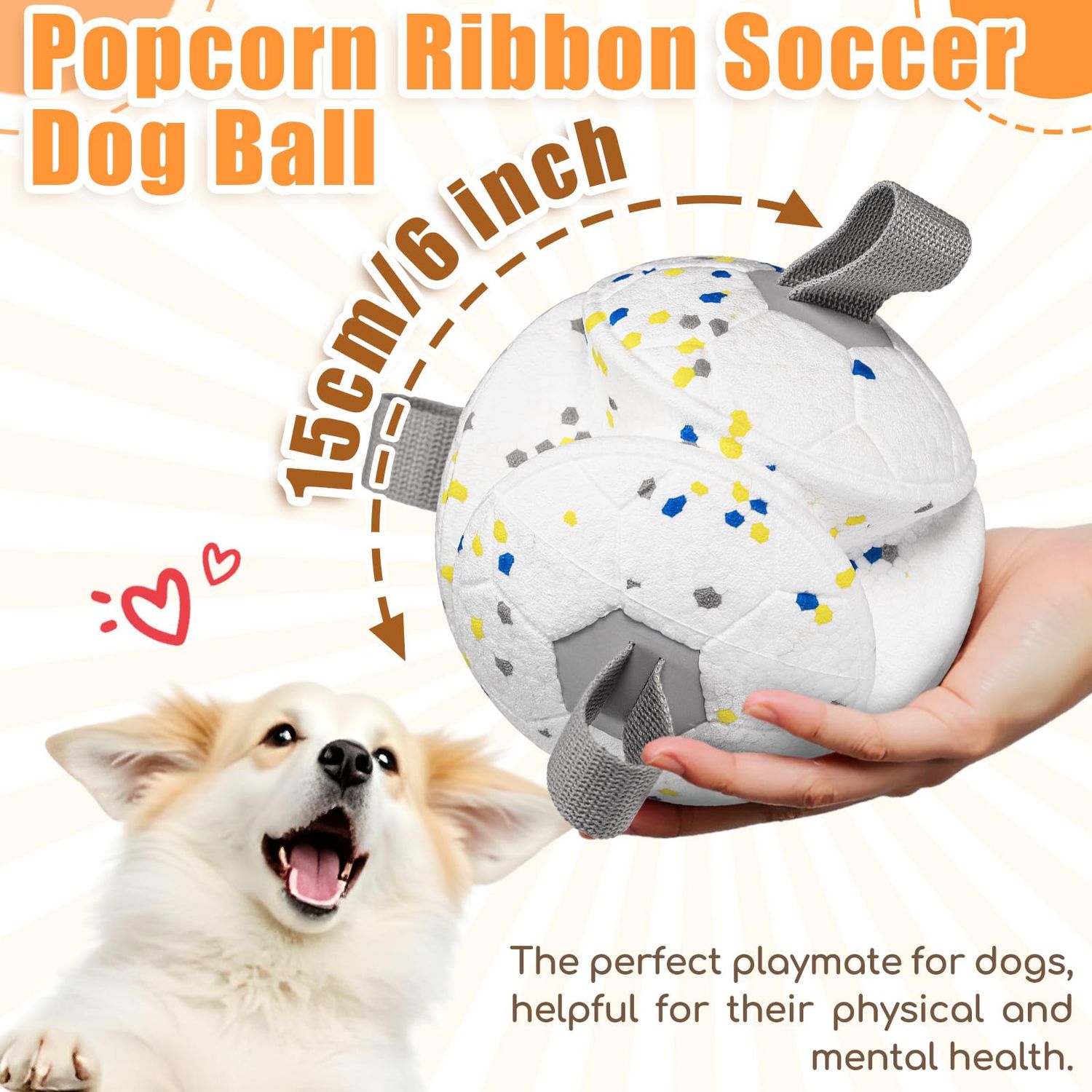 Moonorange Dog Toys Soccer Ball with Nylon Straps Interactive Durable for Tug of War Water Gifts for Puppy Birthday Indoor Outdoor, White