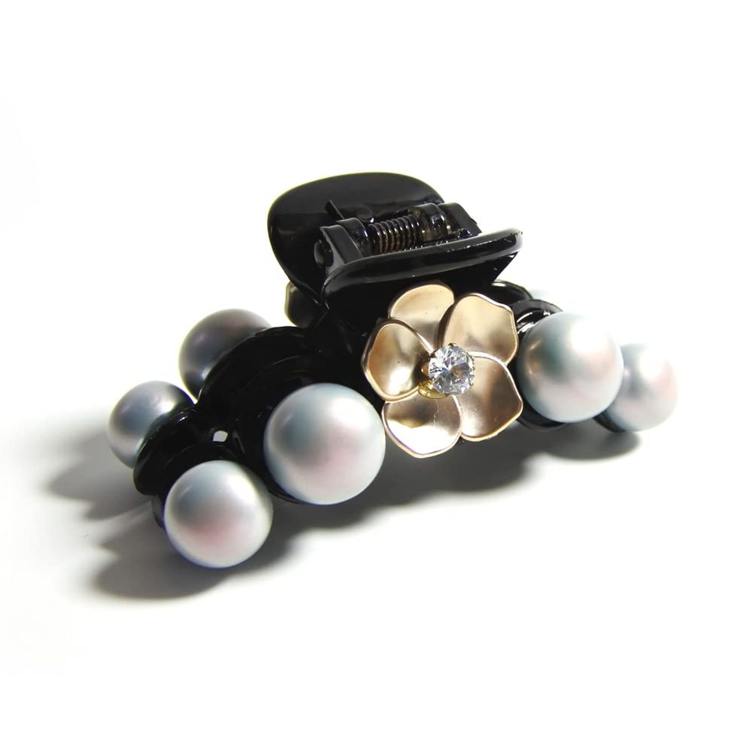 Meilliwish Pearl Gem Flowers Beautiful Hair Claw Clip for Women (D64)(Gray)