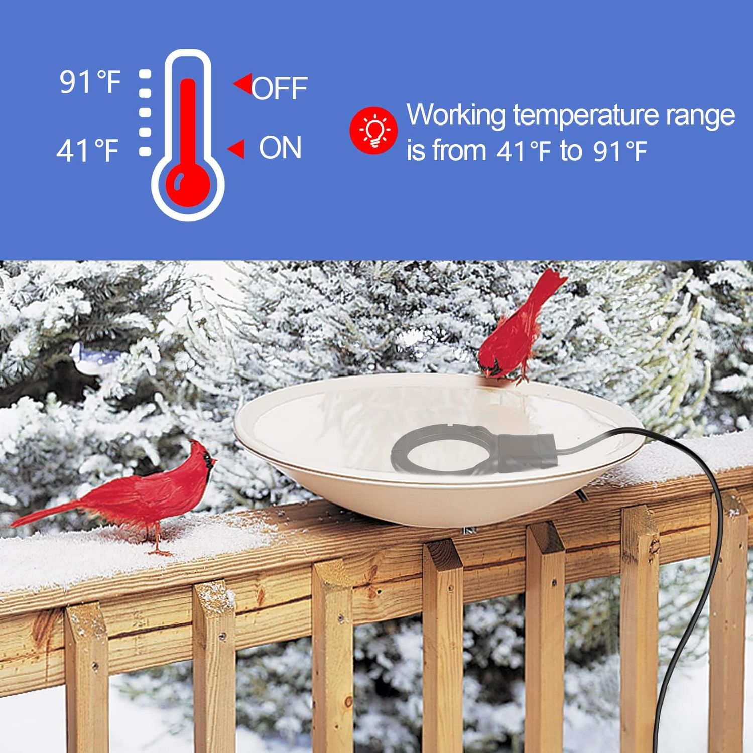 KNEOYR 250W De-icer Submergible Bird Bath Heater Aluminum Cast for Livestock Poultry Horses, Cows, Birds, Wildlife Drinking Indoor Outdoors in Winter with 10 Foot Cord Birdbath Water Heater