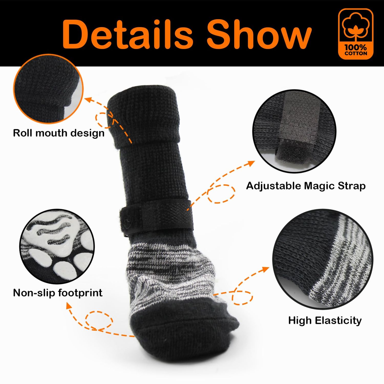 Anti Slip Paw Protectors Dog Socks,Double Side Non-Slip Dog Socks with Adjustable Straps,Traction Control for Indoor on Hardwood Floor Wear (A, S)