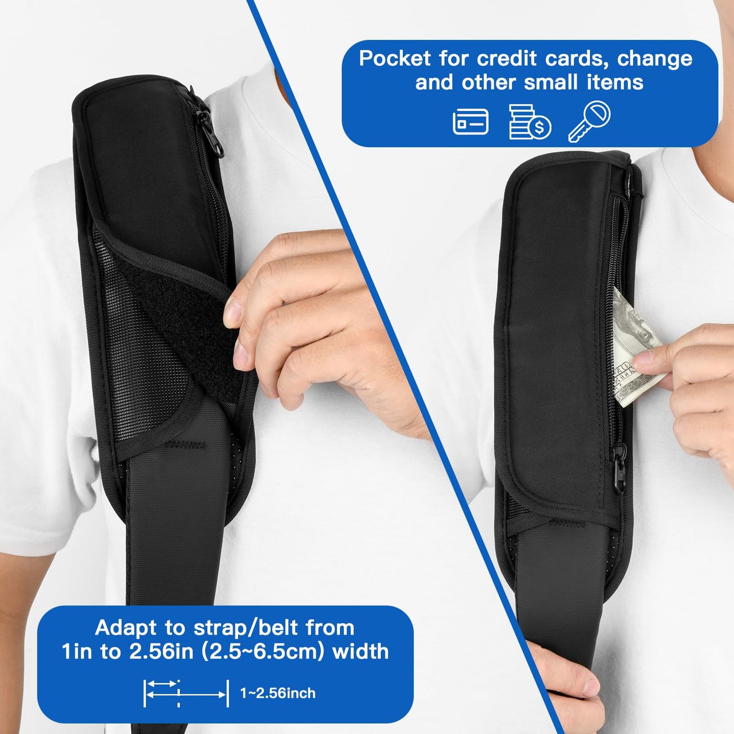 Universal Shoulder Strap Pad with Extra Thick Air Cushion, Breathable Backpack Pad with Pocket, Anti-Slip Car Seatbelt Shoulder Pad, Suitable for Computer bag,Camera,Duffel, Guitar, Backpacks