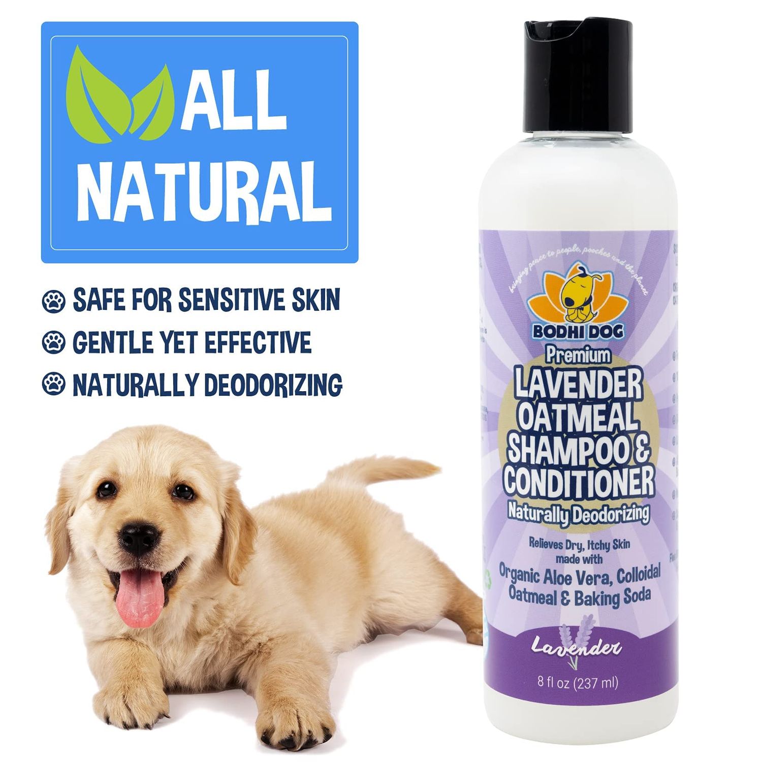 Bodhi Dog Organic Lavender Oatmeal Dog Shampoo and Conditioner | Hypoallergenic Conditioning Deodorizing Formula for Dogs Cats & Pets | Treatment Wash Soothes Dry Itchy Skin Allergy Relief (8 Fl Oz)