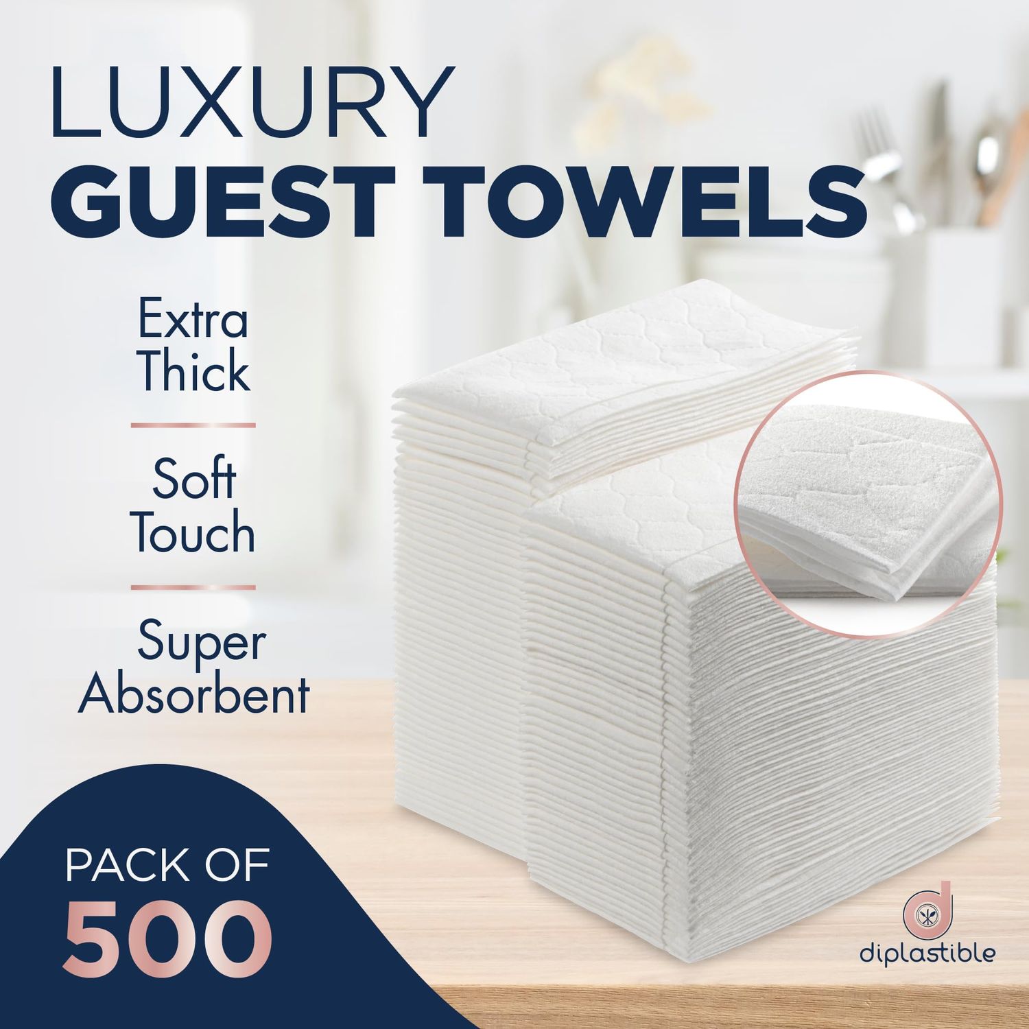 Disposable Guest Towels 500 Pack - White Napkins for Guest Bathroom, Heavy Duty Disposable Hand Towels, Ultra Absorbent Linen Feel Paper Napkins for Bathroom, Parties and Events