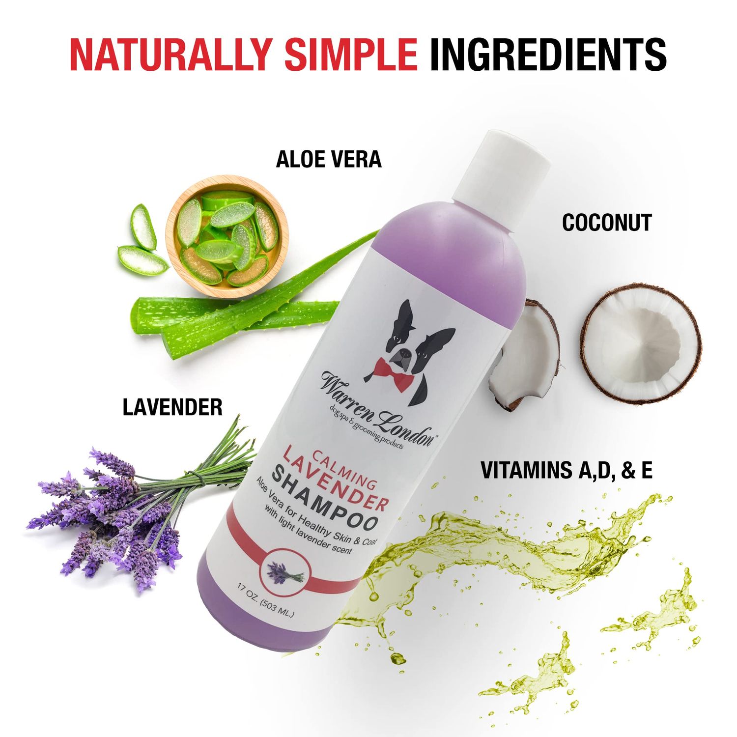 Calming Lavender Dog Shampoo w/Aloe Vera & Essential Oils- Warren London- Made in USA- 17oz