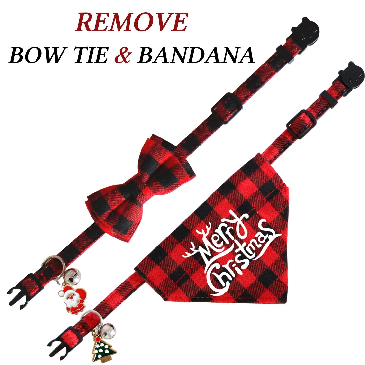 STMK 2 Pack Christmas Cat Bandana Collar with Bell, Breakaway Holiday Cat Kitten Bandana Collar with Bell Santa Christmas Tree for Christmas Cats Kittens Costume Decorations