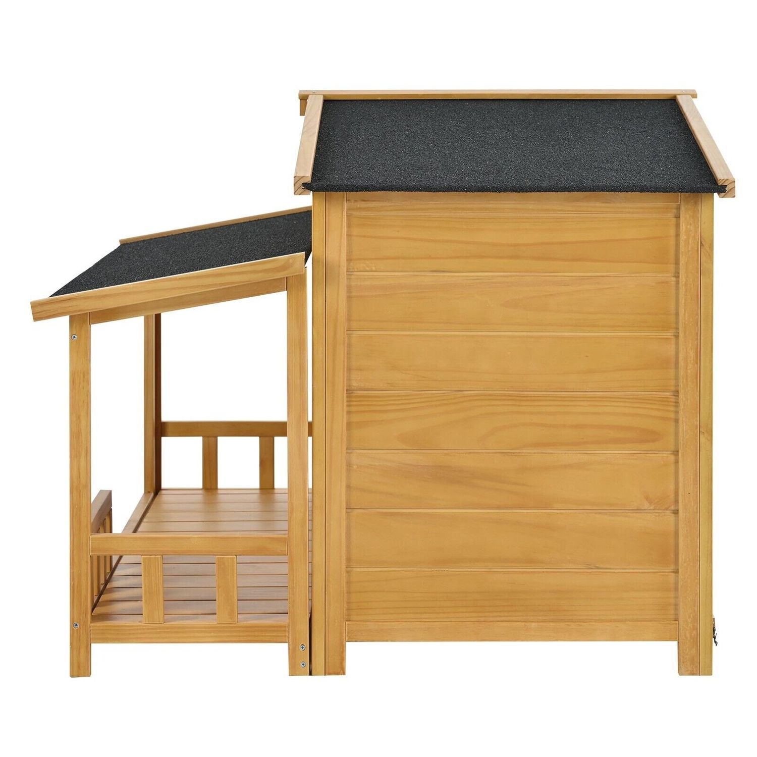 Outdoor Wooden Raised Dog House Pet Kennel w/ Porch, Medium, 40 lbs