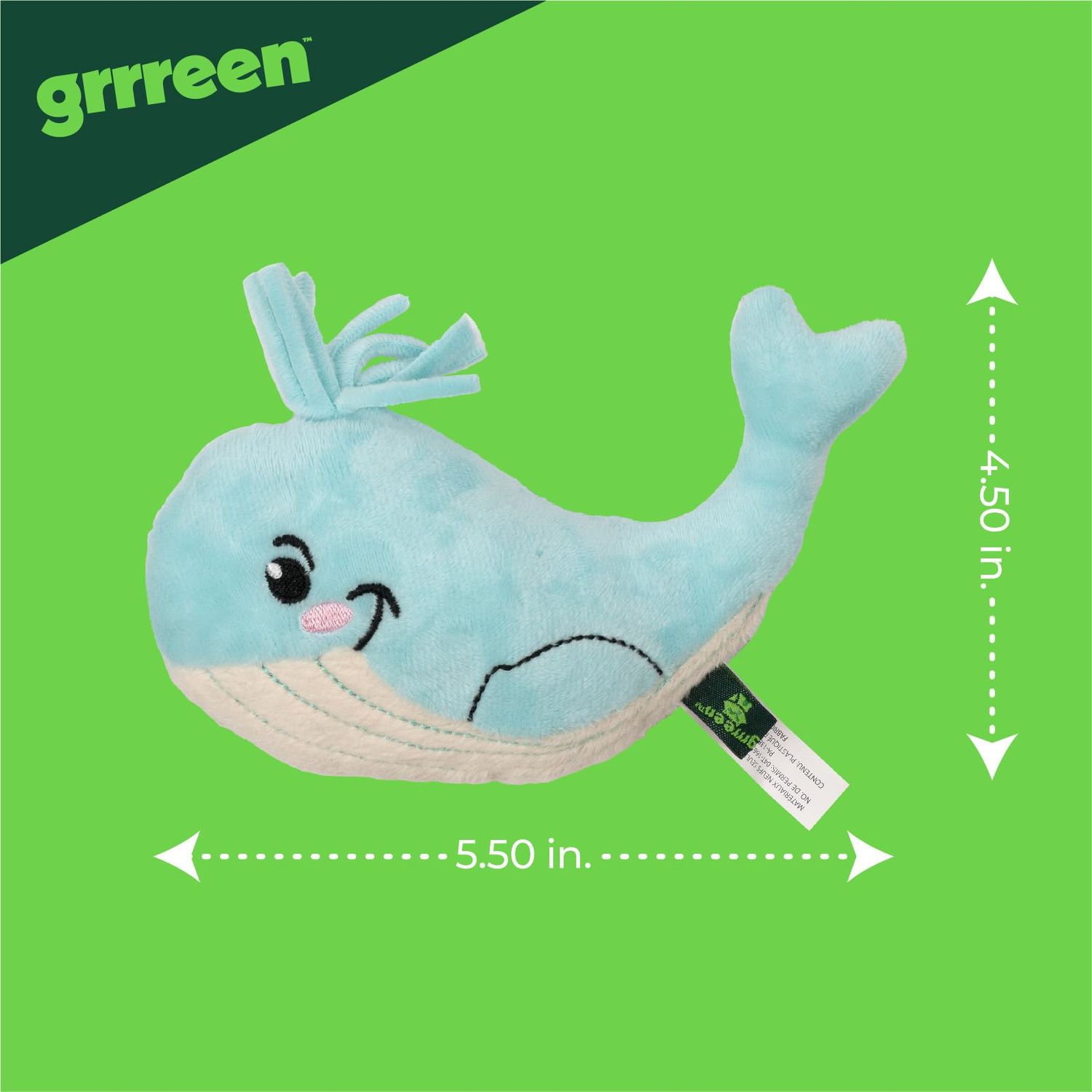 GRRREEN Stuffed Animal Cat Toy | Ocean Collection | Whale Kicker Toy for Indoor Cats | Cute Interactive Plush Toys for Swatting and Playing| Made of Eco-Friendly Materials - Go Green!